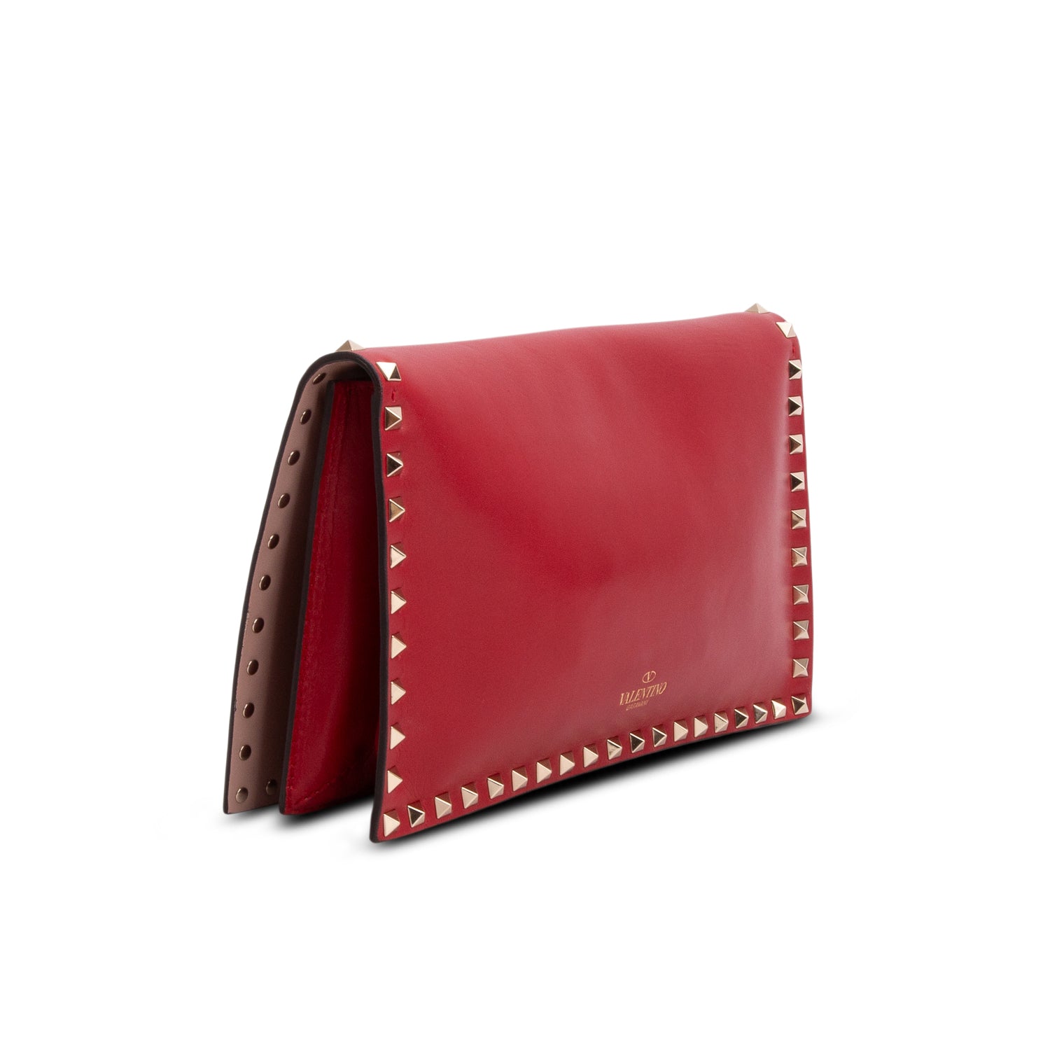 Valentino Red Nappa Rockstud Wristlet Clutch