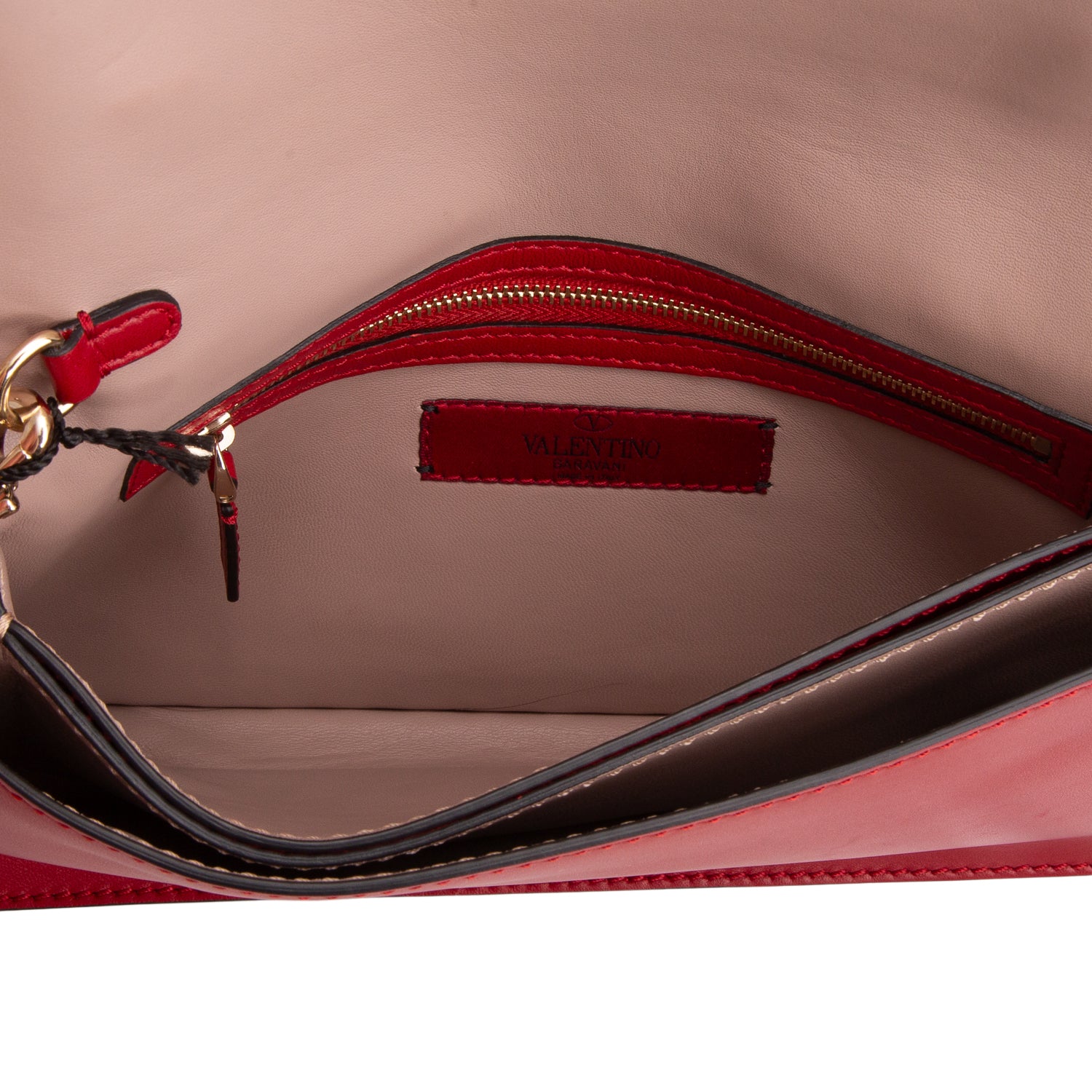 Valentino Red Nappa Rockstud Wristlet Clutch