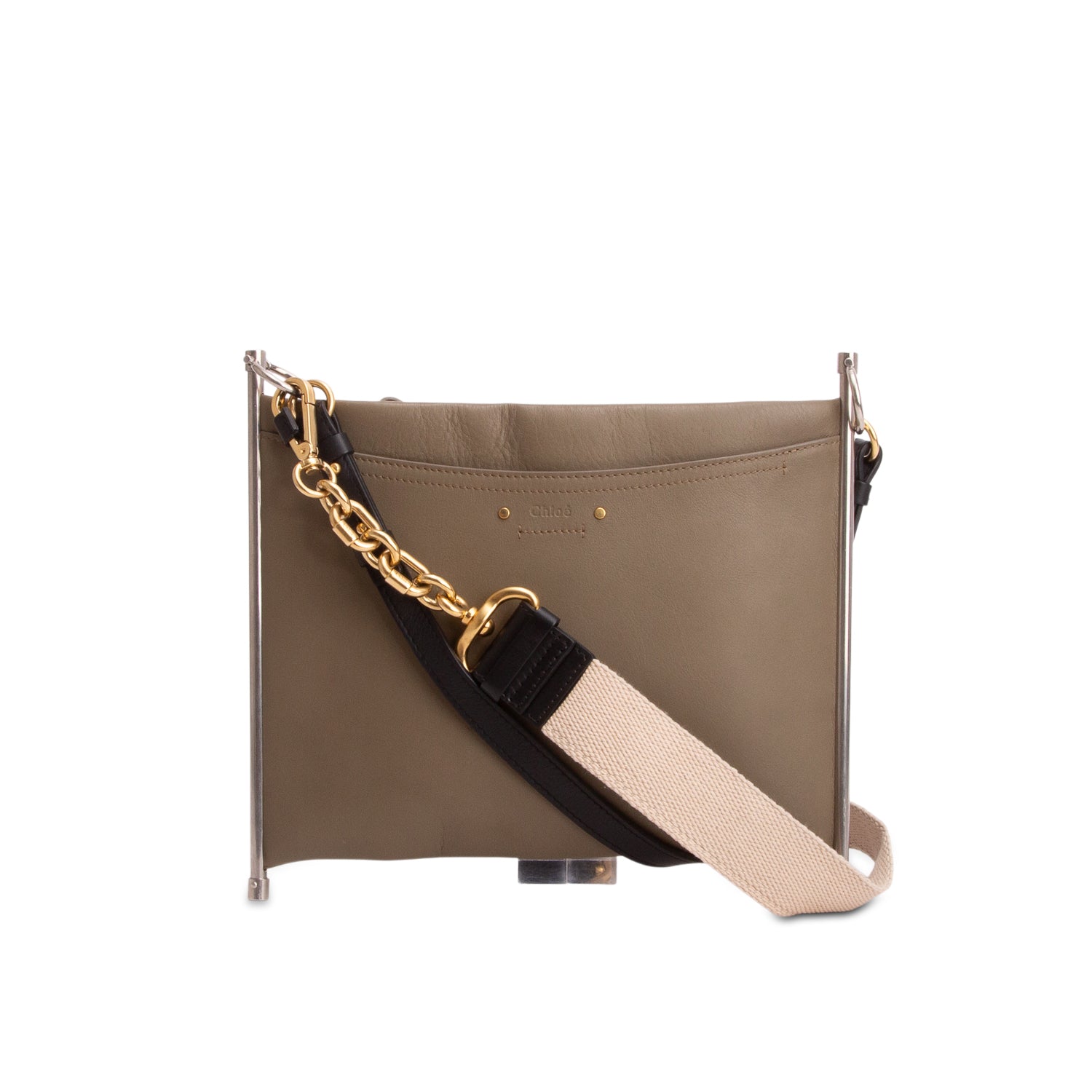 Chloe Taupe Calfskin Leather Medium Roy Clutch Crossbody w/ Straps