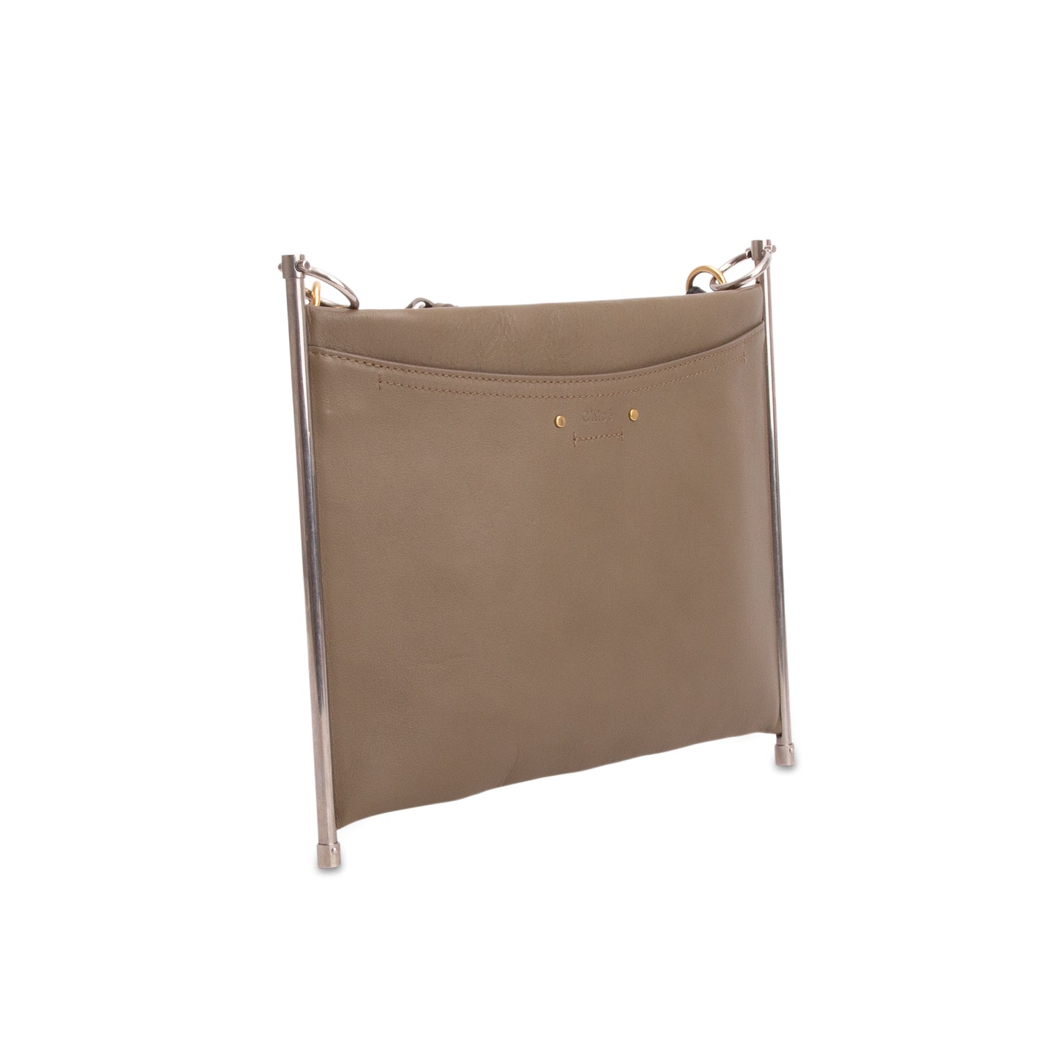 Chloe Taupe Calfskin Leather Medium Roy Clutch Crossbody w/ Straps
