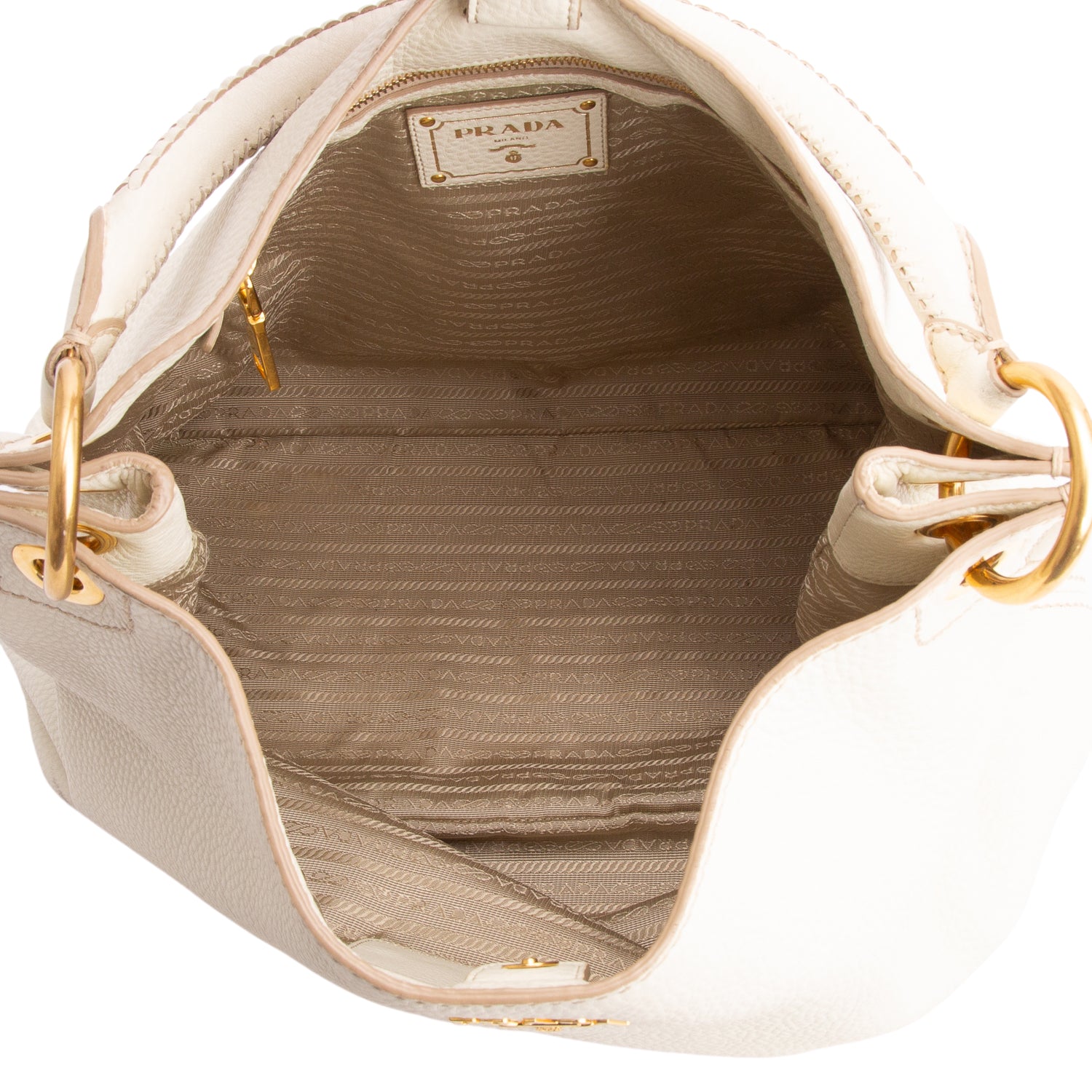 Prada White Vitello Daino Hobo