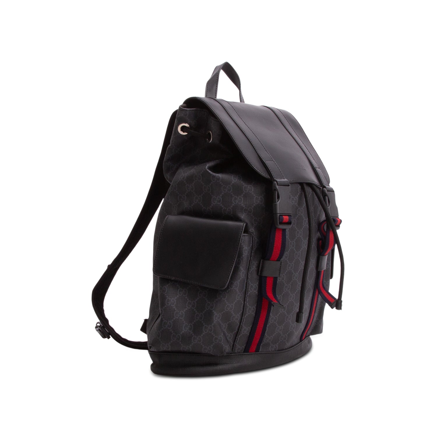 Gucci Soft GG Supreme Monogram Appia Calfskin Web Double Buckle Backpack