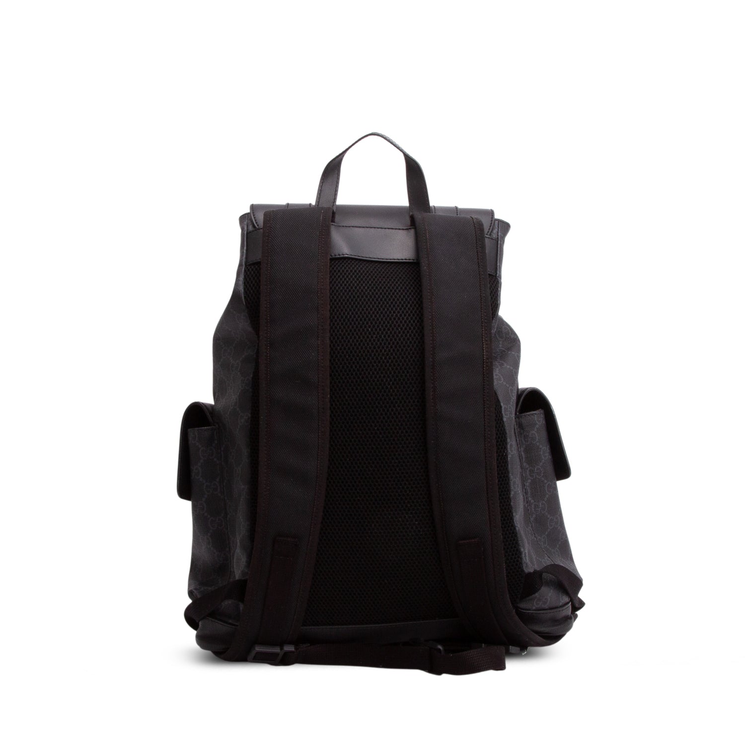 Gucci Soft GG Supreme Monogram Appia Calfskin Web Double Buckle Backpack