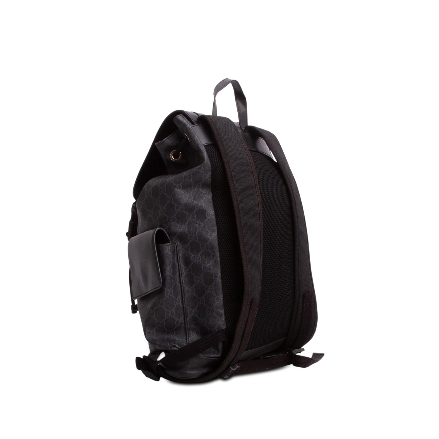 Gucci Soft GG Supreme Monogram Appia Calfskin Web Double Buckle Backpack