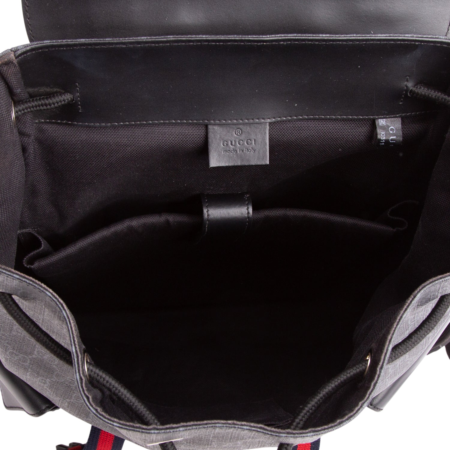 Gucci Soft GG Supreme Monogram Appia Calfskin Web Double Buckle Backpack