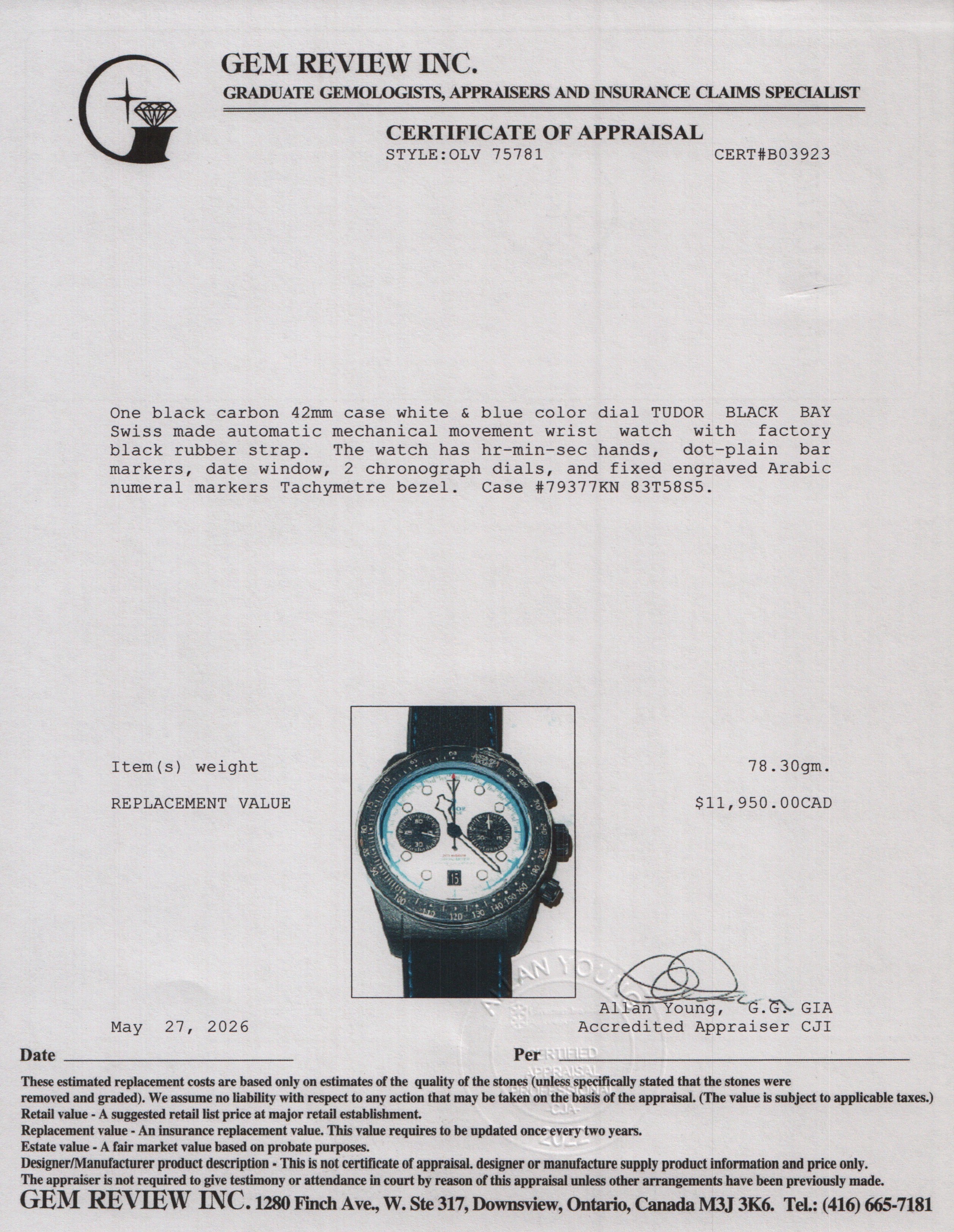 Tudor 2025 Black Carbon Black Bay 42 MM Automatic Chronograph Watch White Dial 79377KN w/ Box & Papers