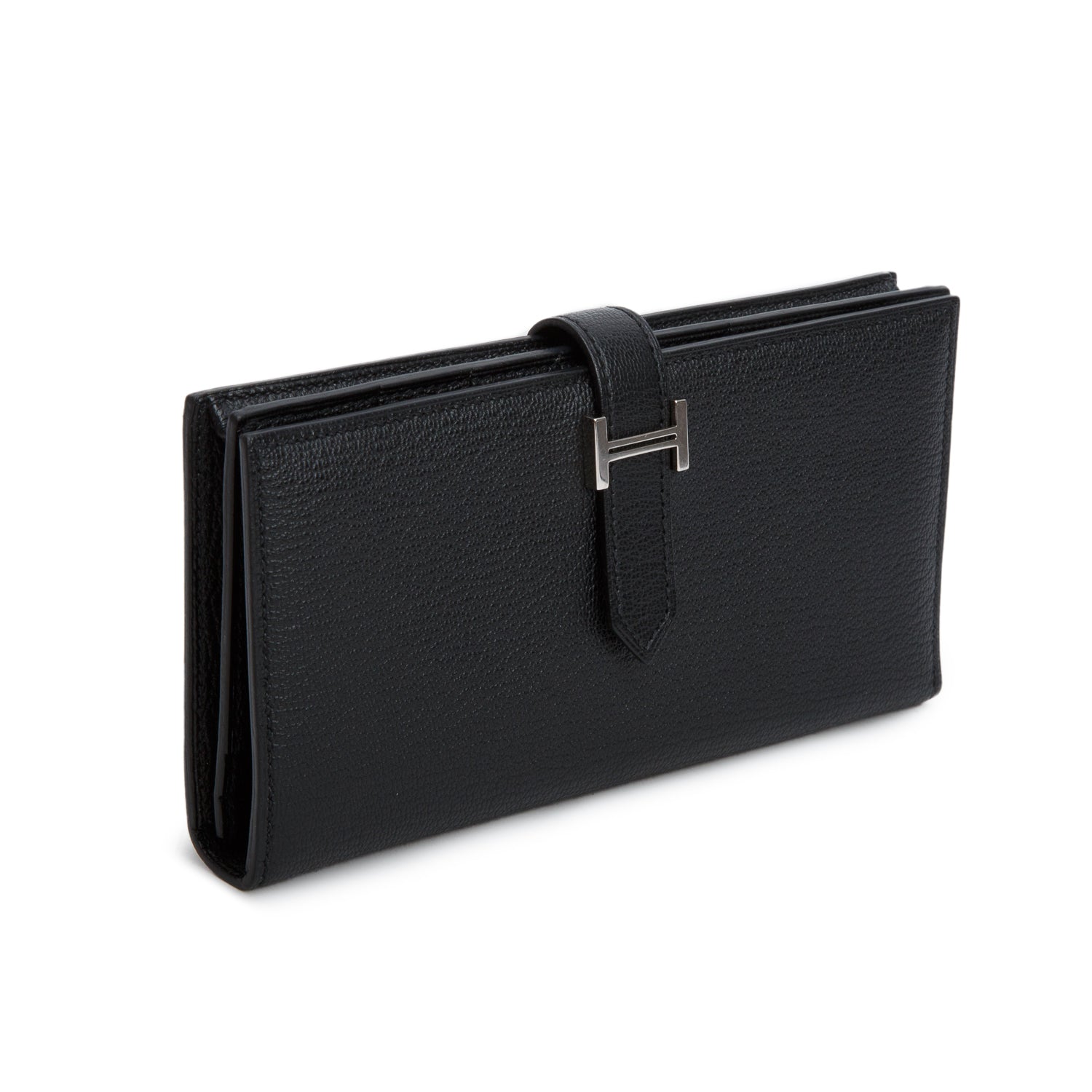 Hermes Noir Chevre Mysore Leather Bearn Gusset Wallet w/ Box