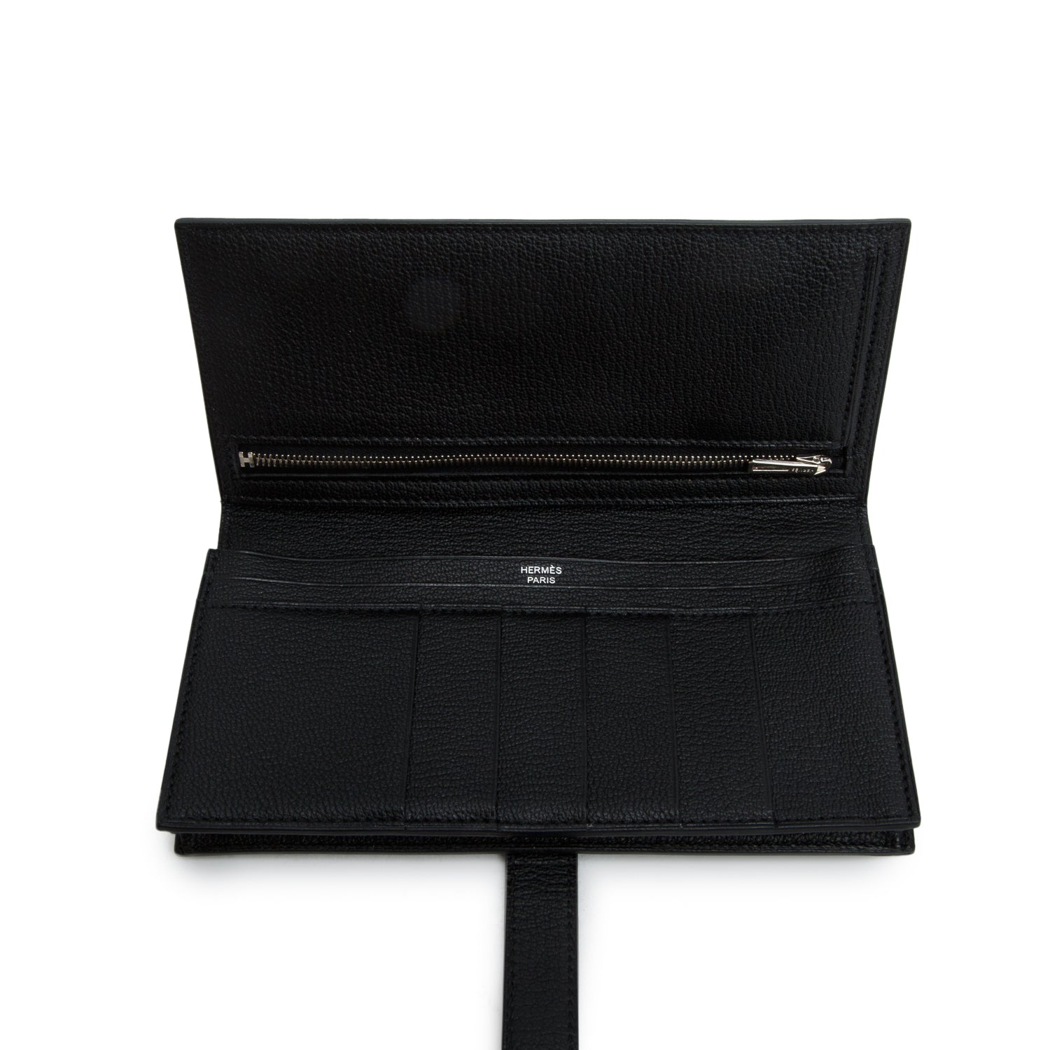 Hermes Noir Chevre Mysore Leather Bearn Gusset Wallet w/ Box