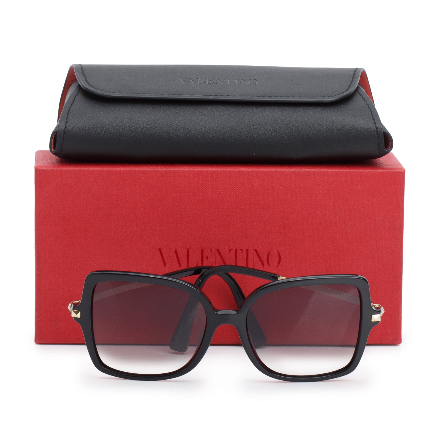 Valentino  VA 4072-F Black Acetate Rockstud Square Sunglasses w/ Box & Case