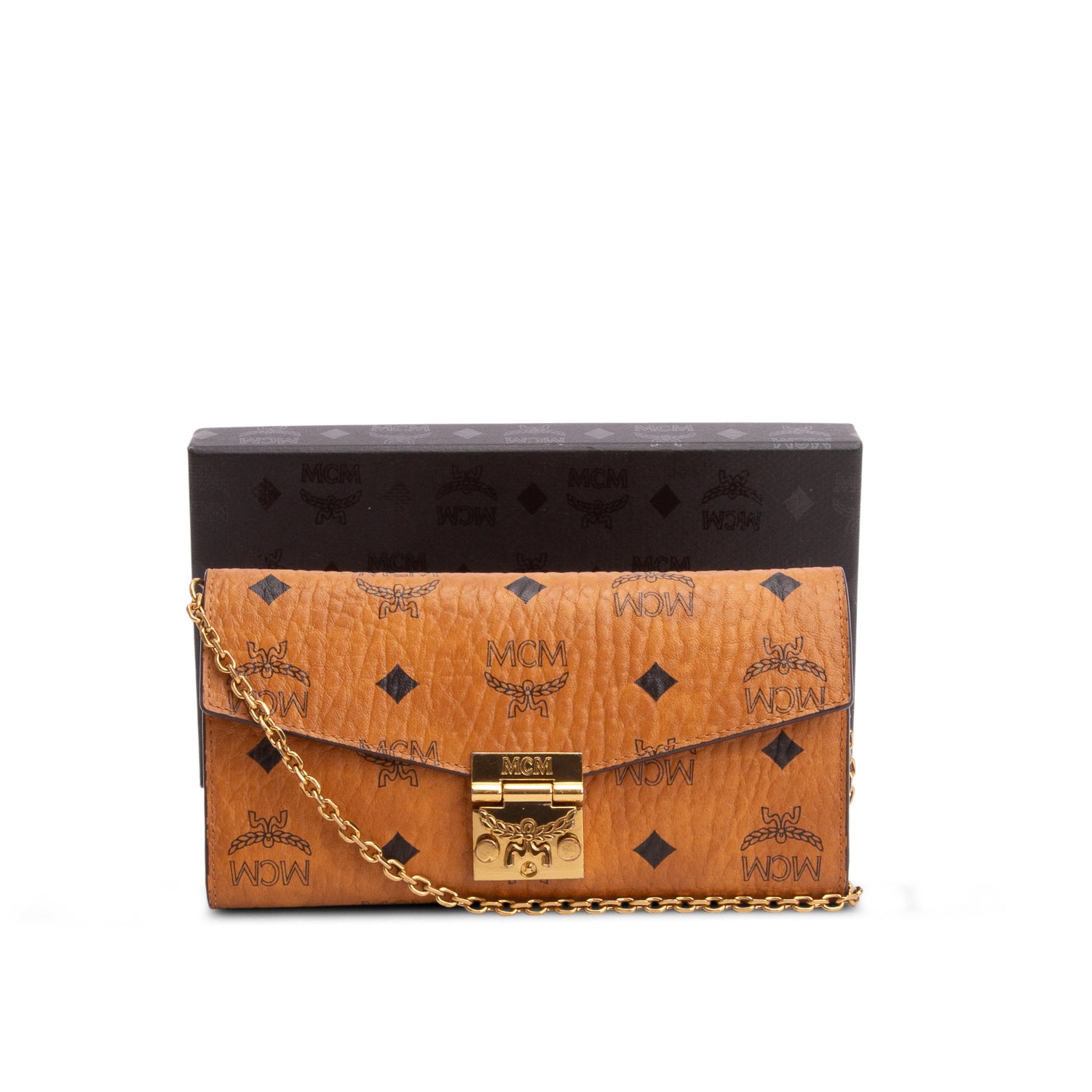 MCM Cognac Visetos Tracy Chain Wallet Bag w/ Box