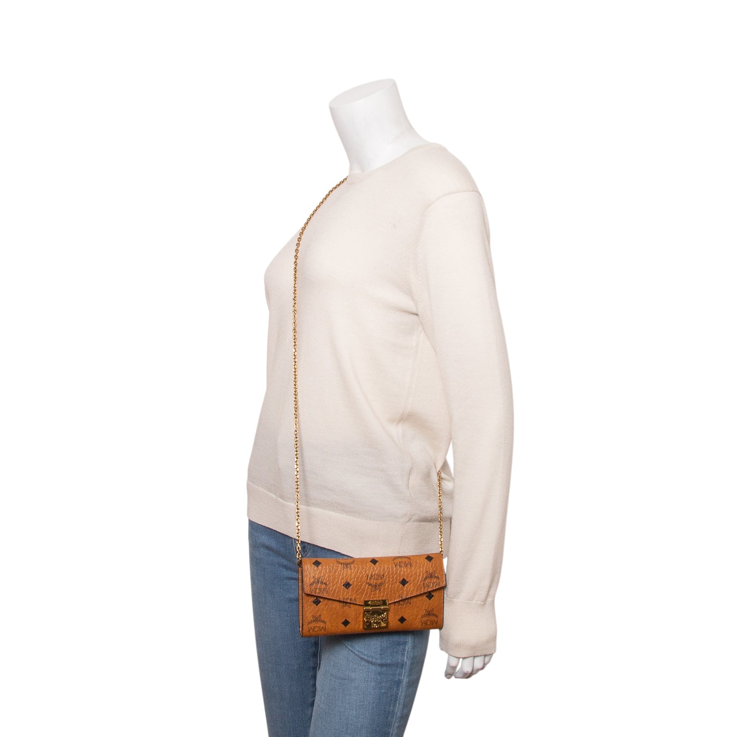 MCM Cognac Visetos Tracy Chain Wallet Bag w/ Box