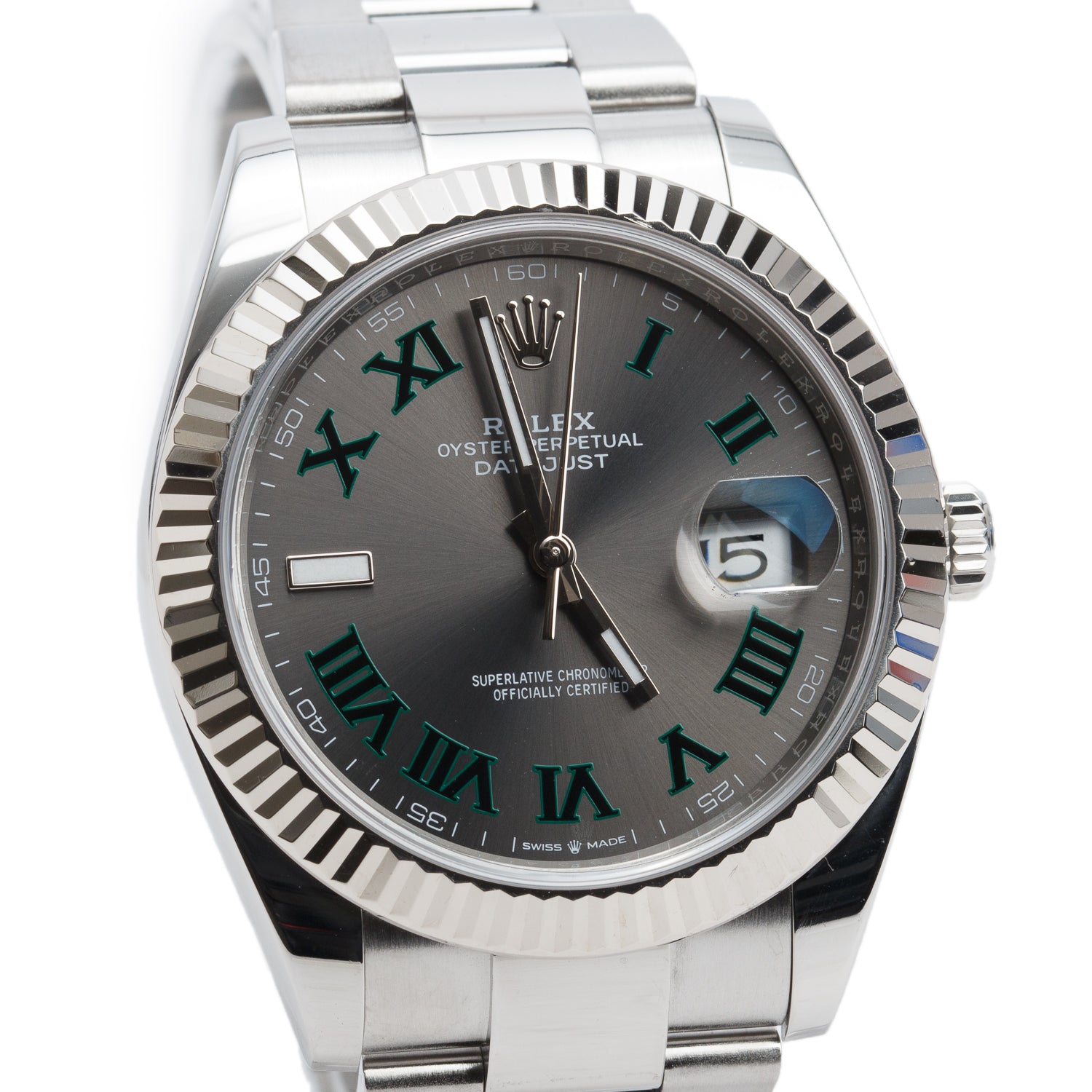 Rolex Stainless Steel Oyster Perpetual Datejust 41 MM Watch Wimbledon Dial 126334 w/ Box
