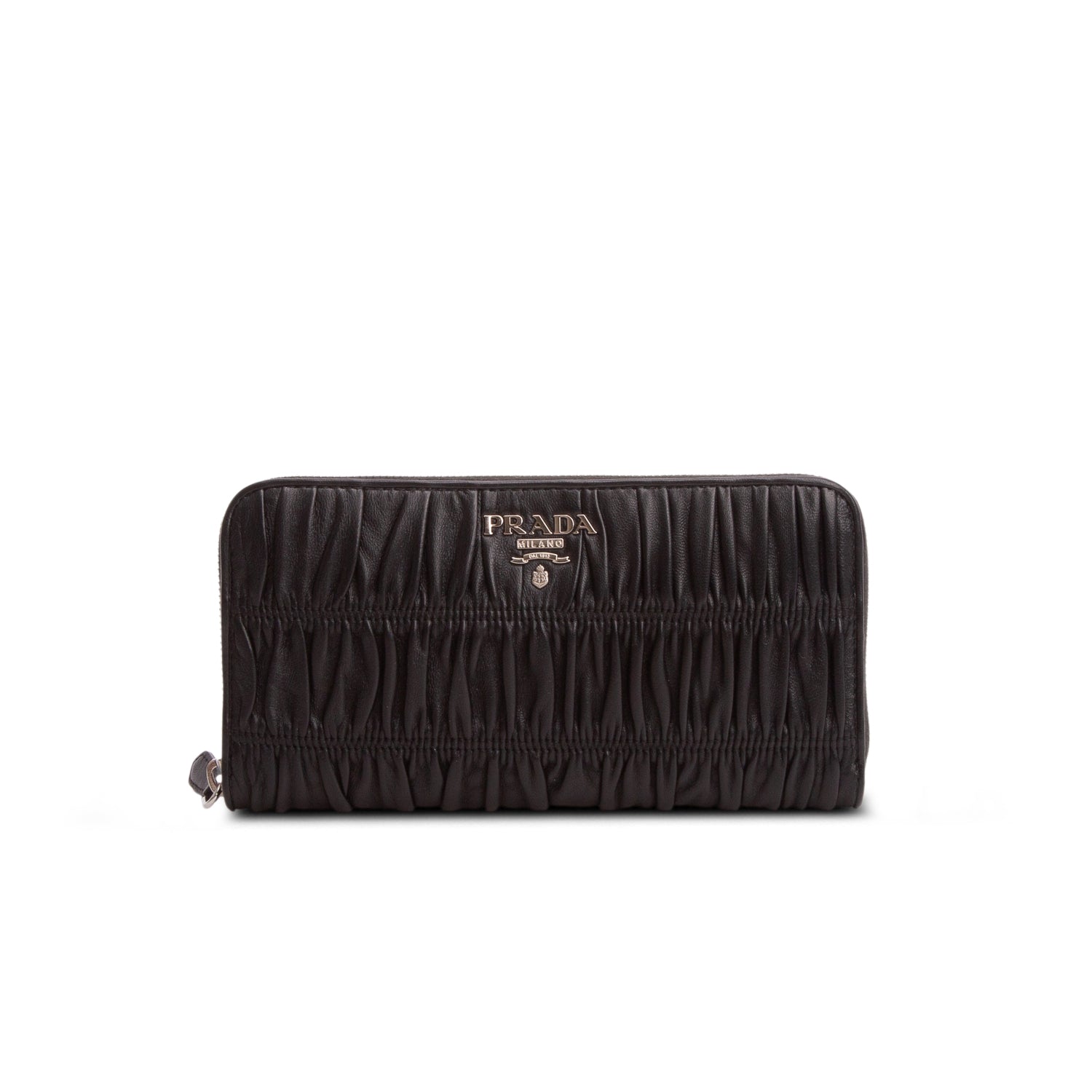 Prada Black Nappa Gaufre Leather Zip Around Wallet w/ Box