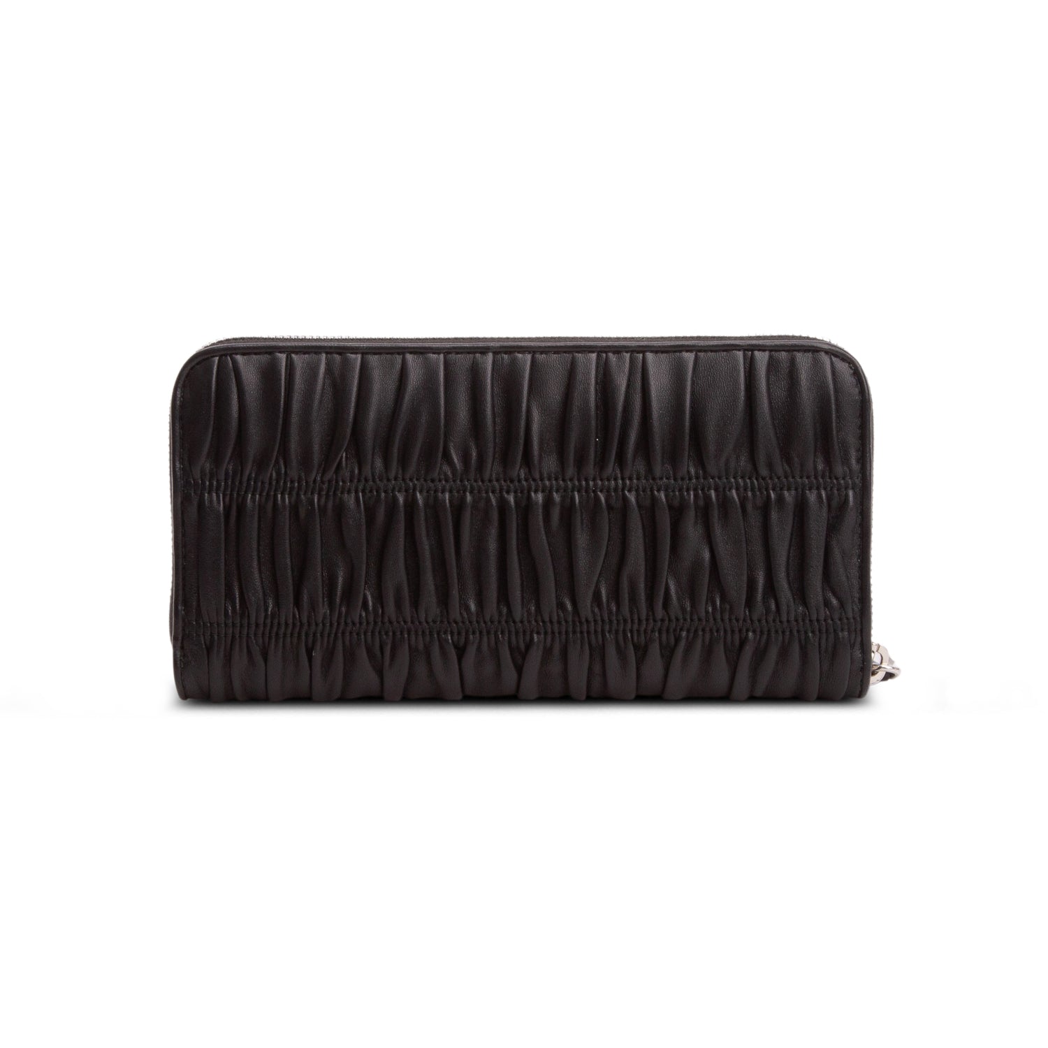 Prada Black Nappa Gaufre Leather Zip Around Wallet w/ Box