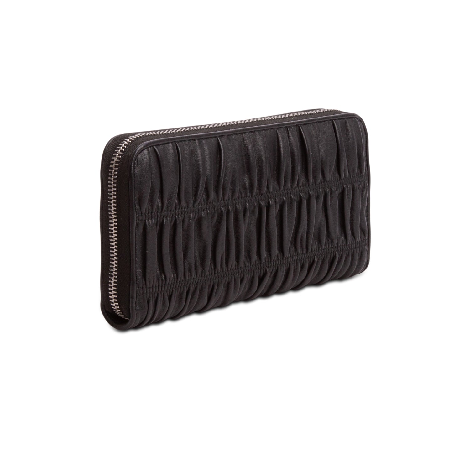 Prada Black Nappa Gaufre Leather Zip Around Wallet w/ Box