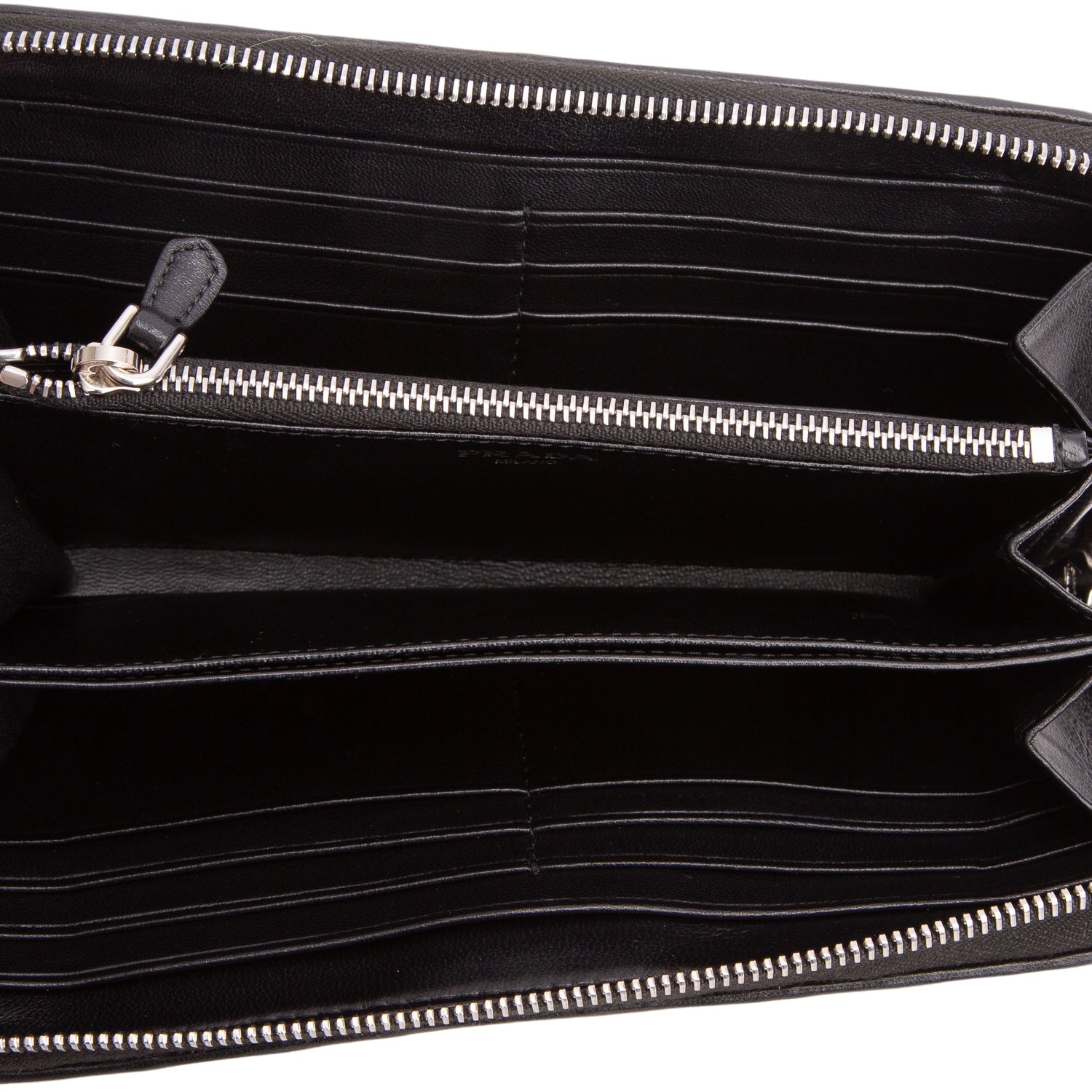 Prada Black Nappa Gaufre Leather Zip Around Wallet w/ Box