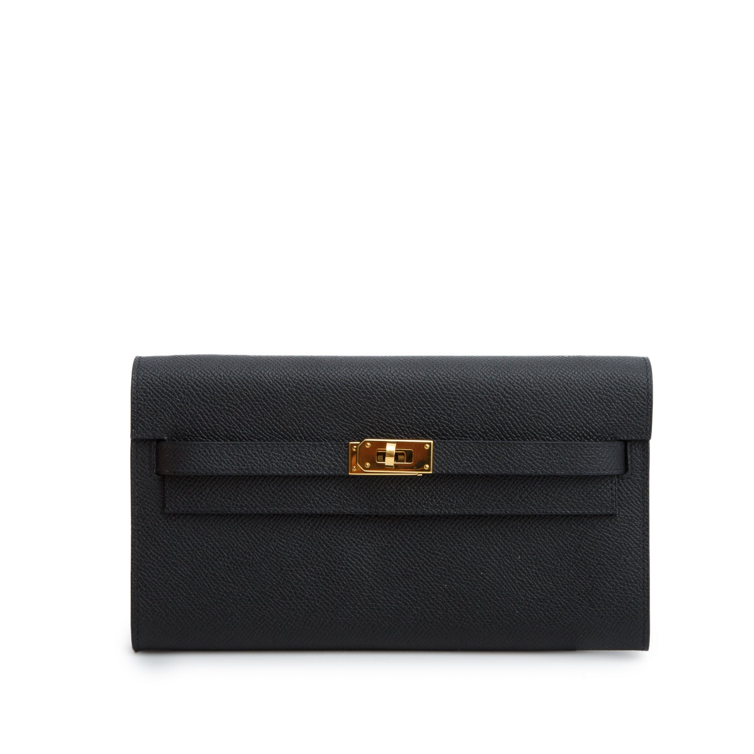 Hermes 2025 Noir Epsom Leather Kelly Wallet To Go w/ Strap & Box