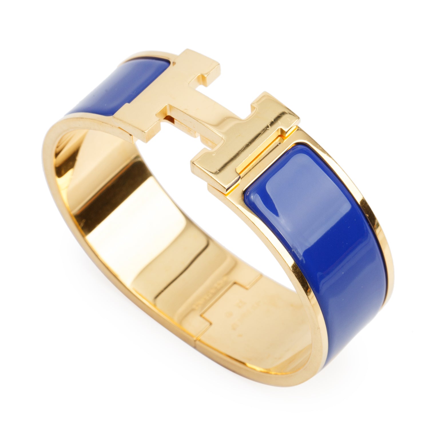 Hermes Gold-Plated Blue Enamel Clic Clac H Bracelet