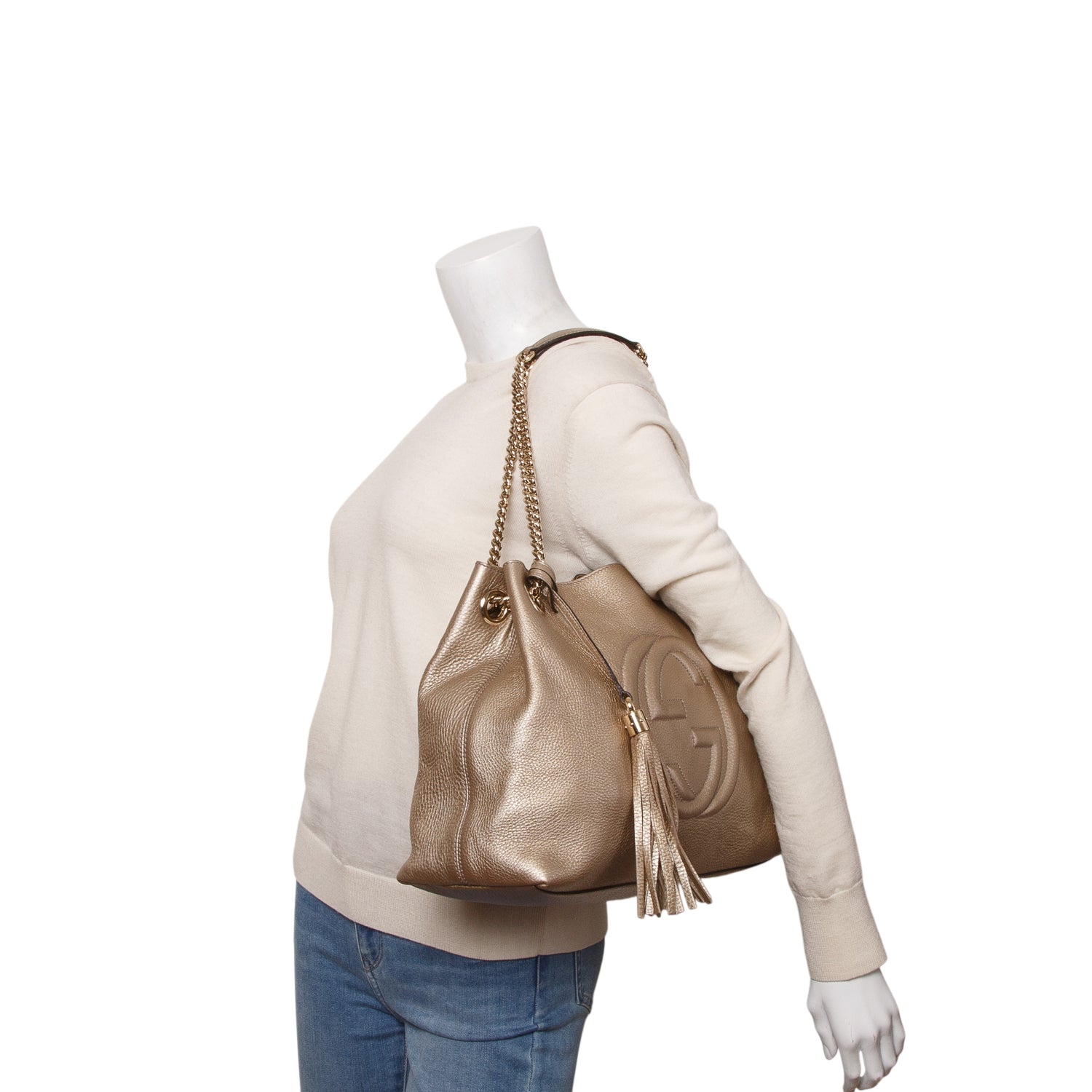 Gucci Gold Grained Leather Medium Soho Chain Tote