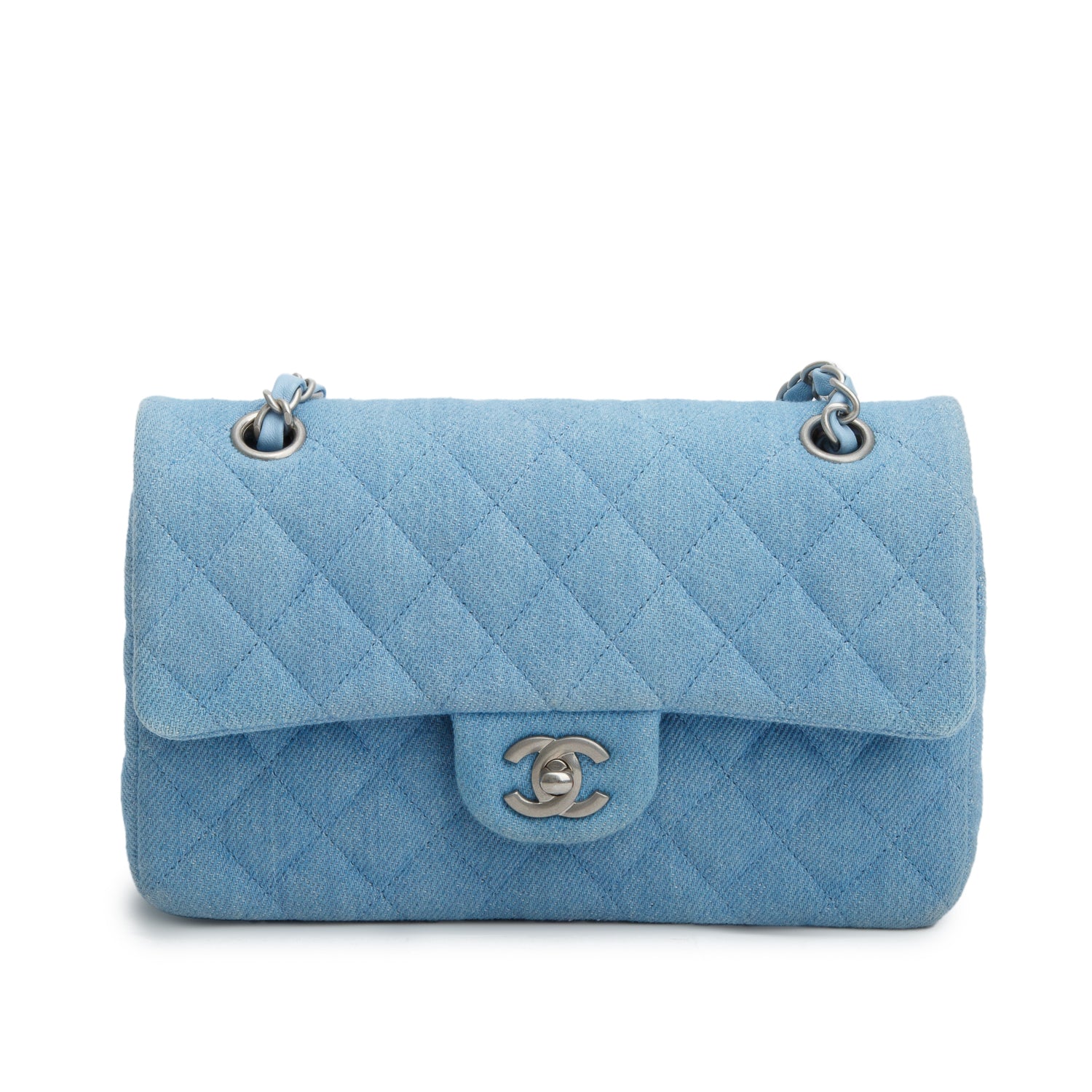 Chanel Blue Denim Quilted Small Double Flap Bag w/ Box