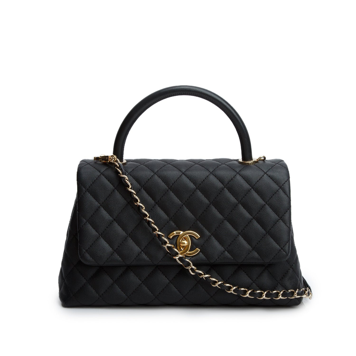 Chanel 2020 Black Caviar Quilted Small Coco Handle Flap w/ Box, Authenticity Card & Strap