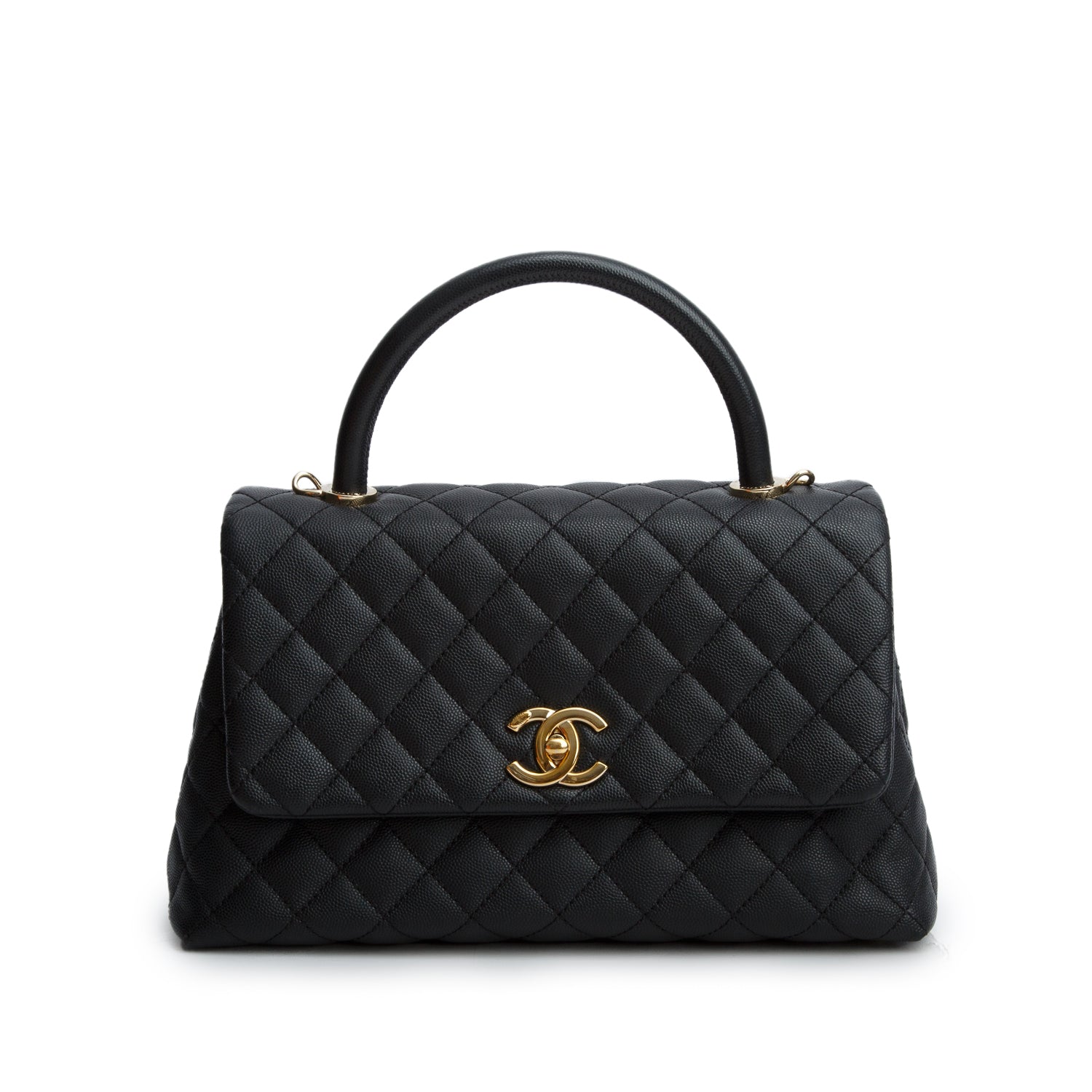 Chanel 2020 Black Caviar Quilted Small Coco Handle Flap w/ Box, Authenticity Card & Strap