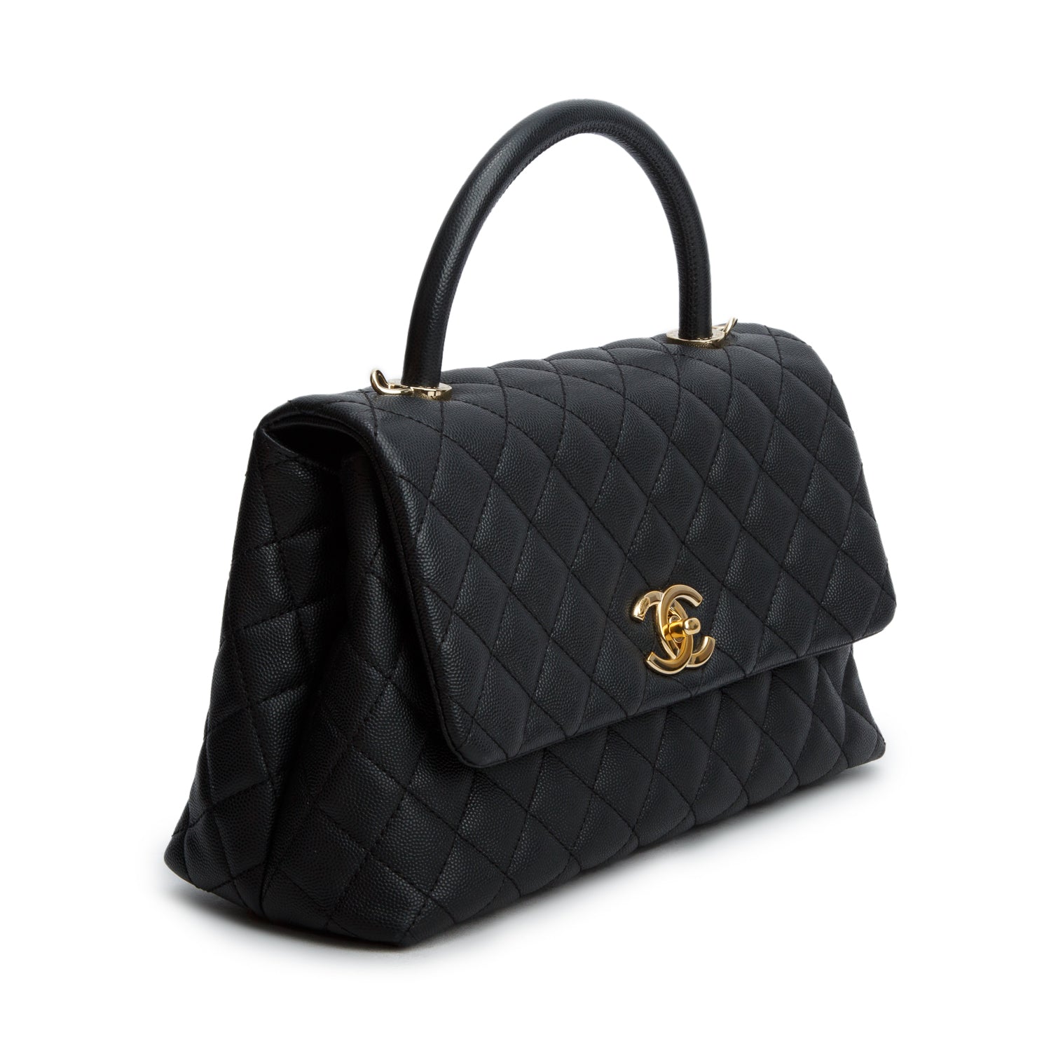 Chanel 2020 Black Caviar Quilted Small Coco Handle Flap w/ Box, Authenticity Card & Strap