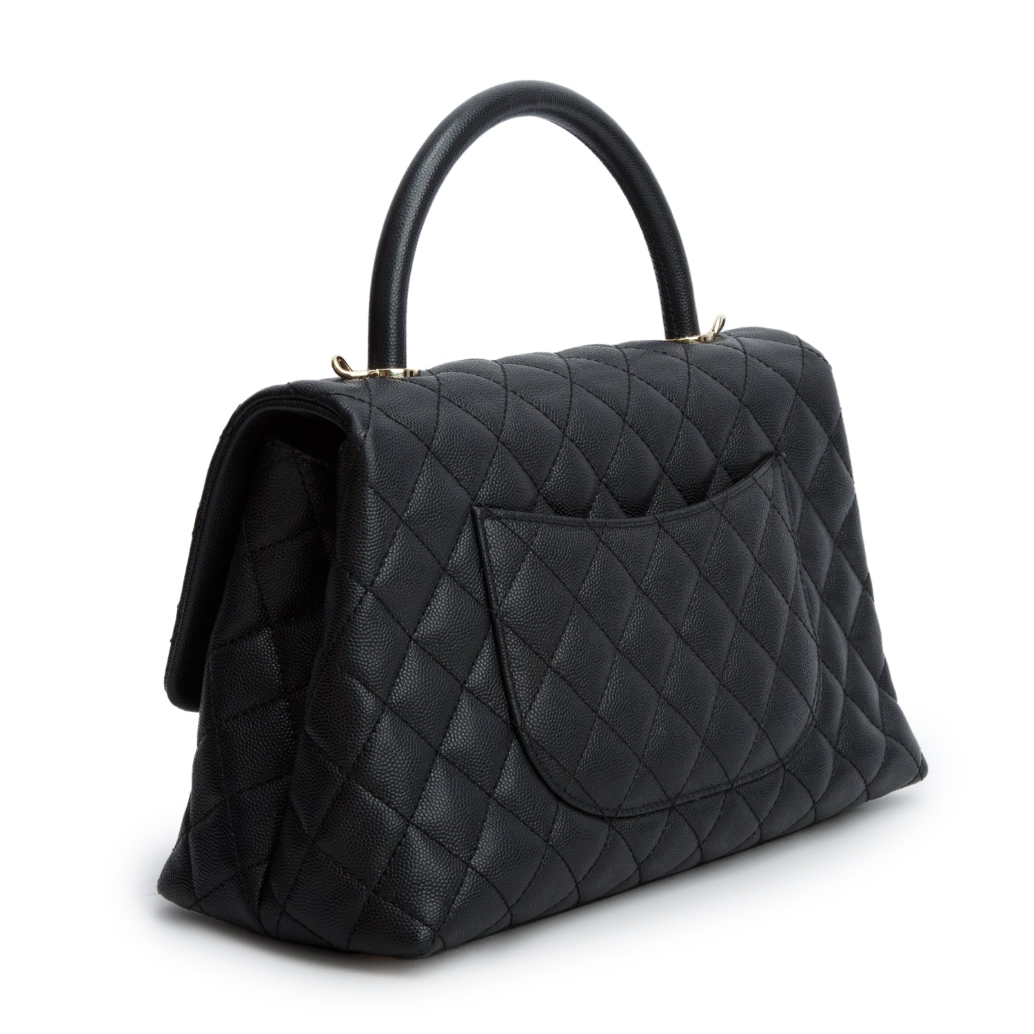 Chanel 2020 Black Caviar Quilted Small Coco Handle Flap w/ Box, Authenticity Card & Strap