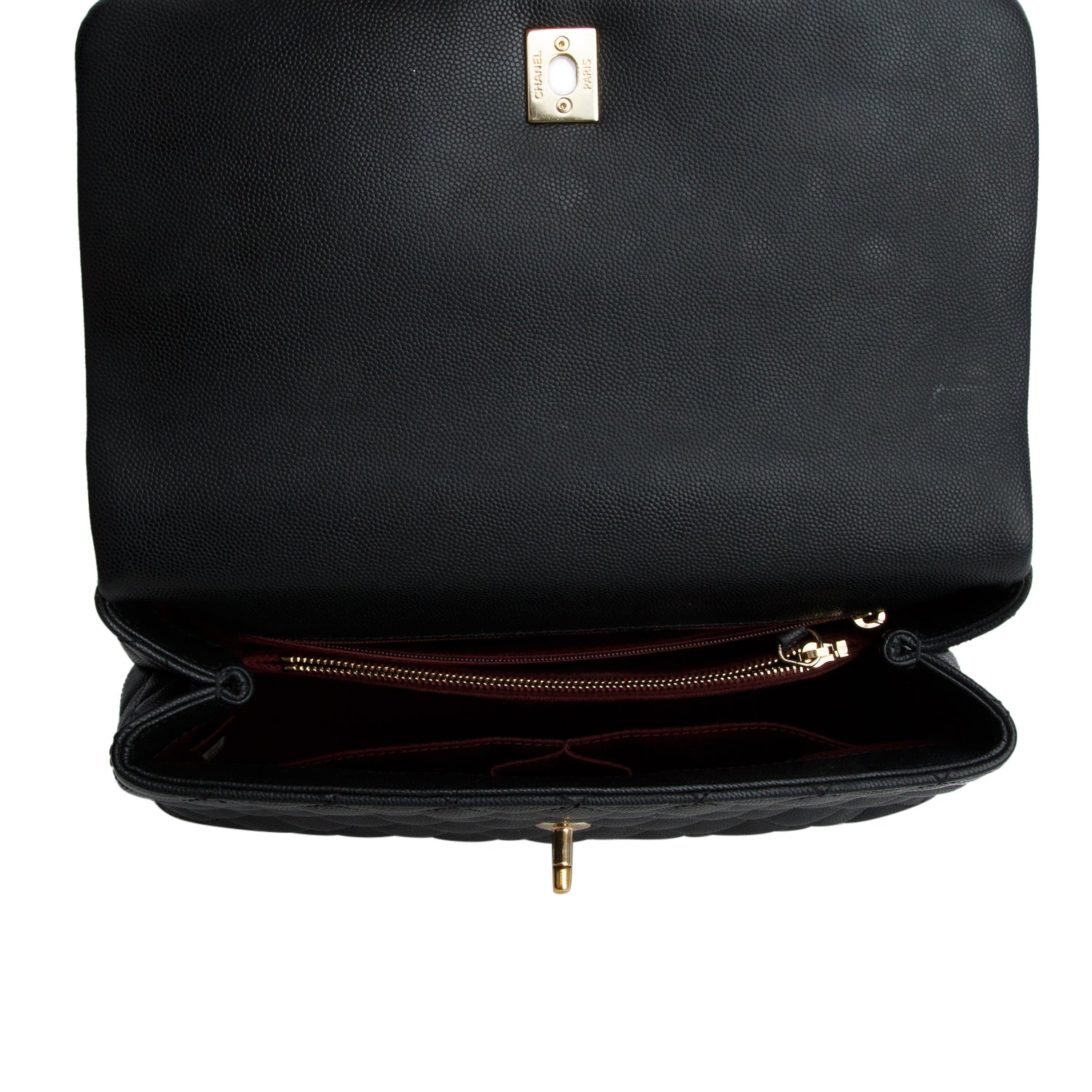 Chanel 2020 Black Caviar Quilted Small Coco Handle Flap w/ Box, Authenticity Card & Strap