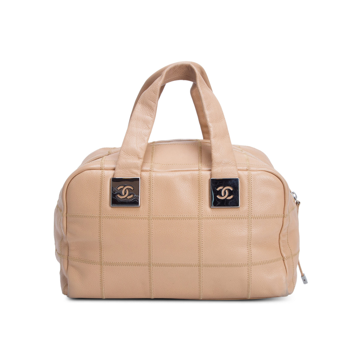 Chanel Beige Caviar Square Stitched Bowler w/ Authenticity Card