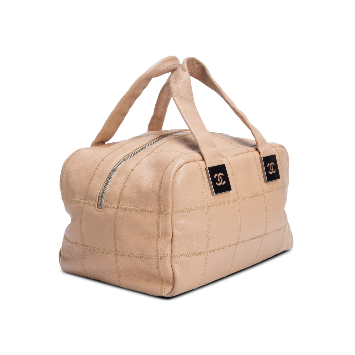 Chanel Beige Caviar Square Stitched Bowler w/ Authenticity Card