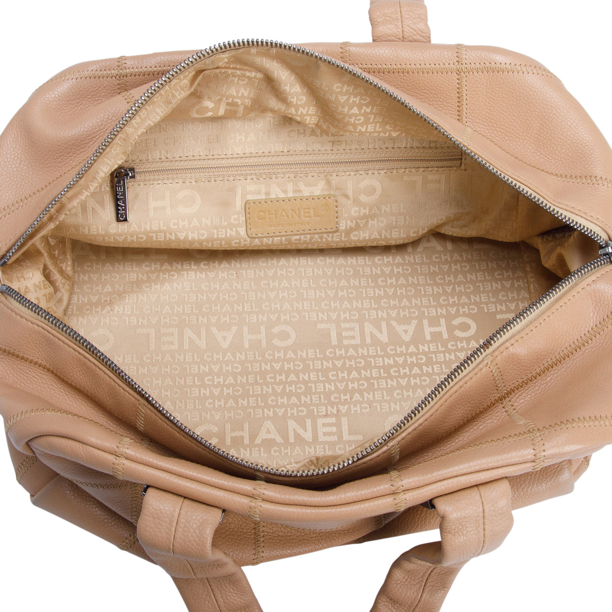 Chanel Beige Caviar Square Stitched Bowler w/ Authenticity Card