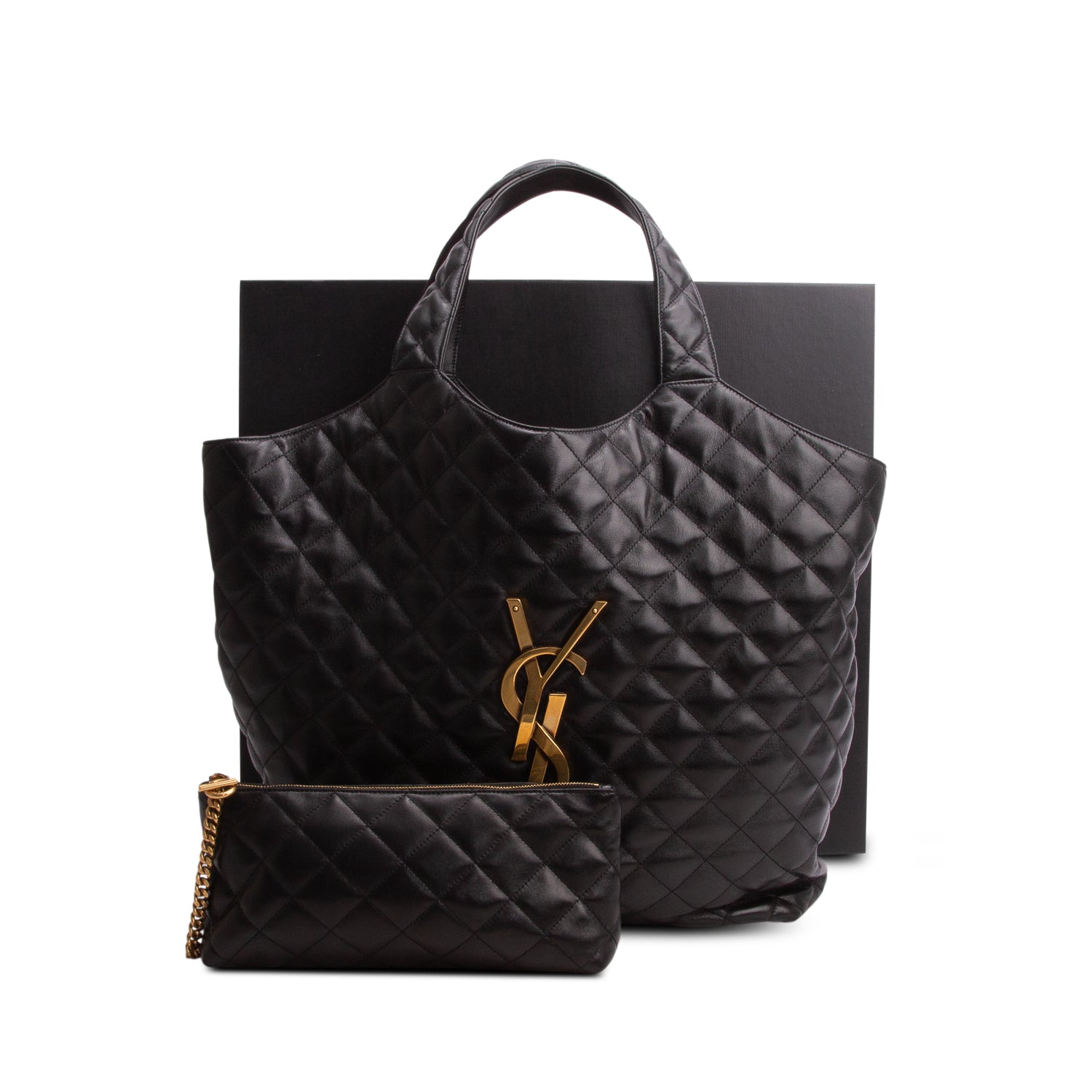 Saint Laurent 2022 Black Lambskin Quilted Maxi Icare Shopping Tote w/ Box & Pouch