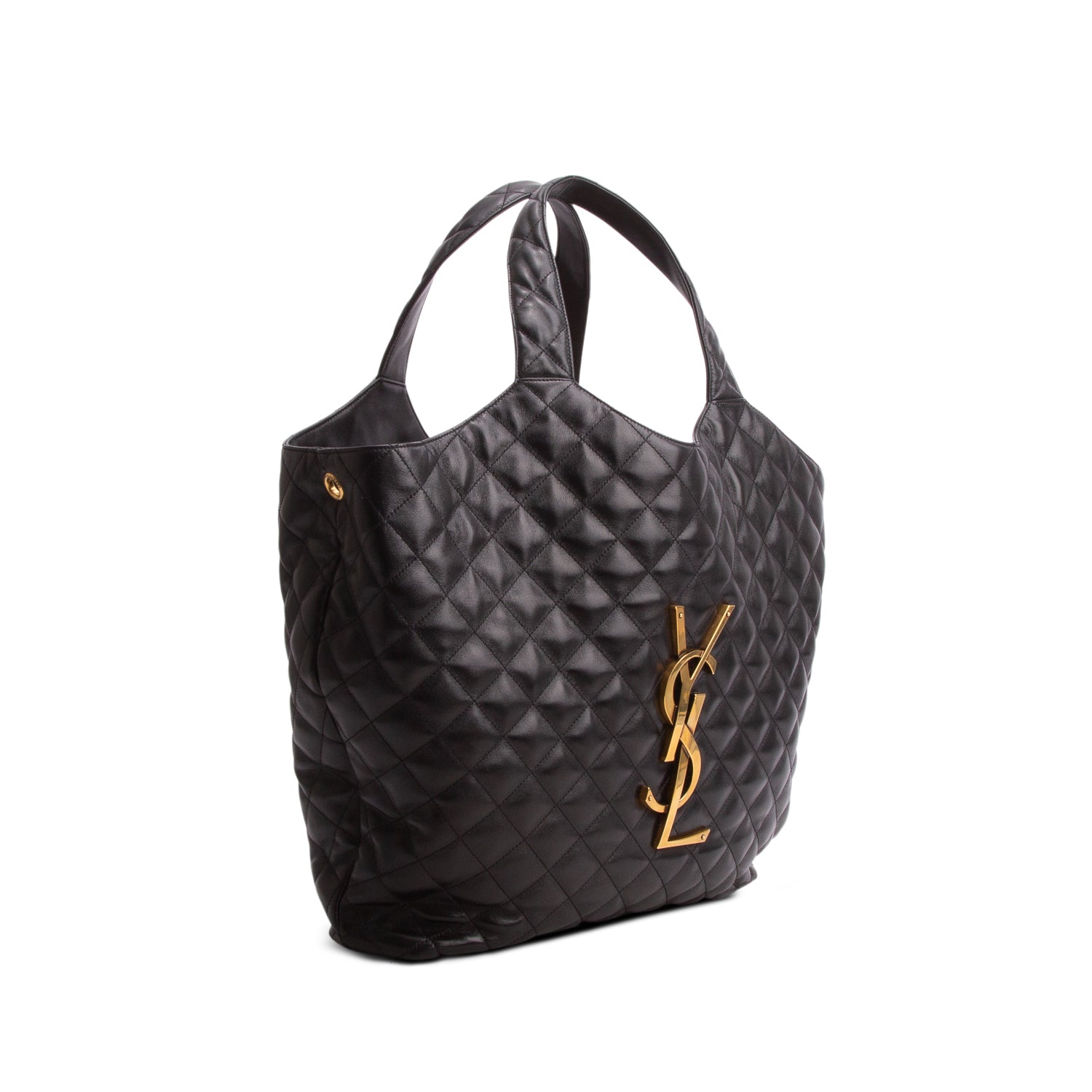 Saint Laurent 2022 Black Lambskin Quilted Maxi Icare Shopping Tote w/ Box & Pouch