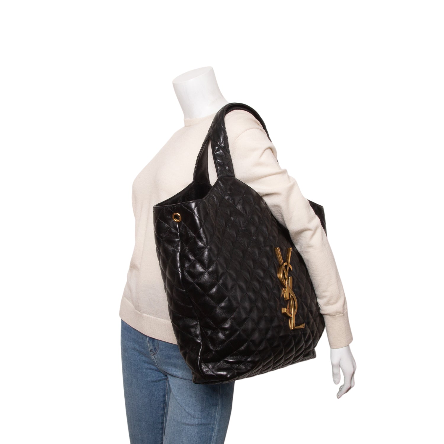 Saint Laurent 2022 Black Lambskin Quilted Maxi Icare Shopping Tote w/ Box & Pouch