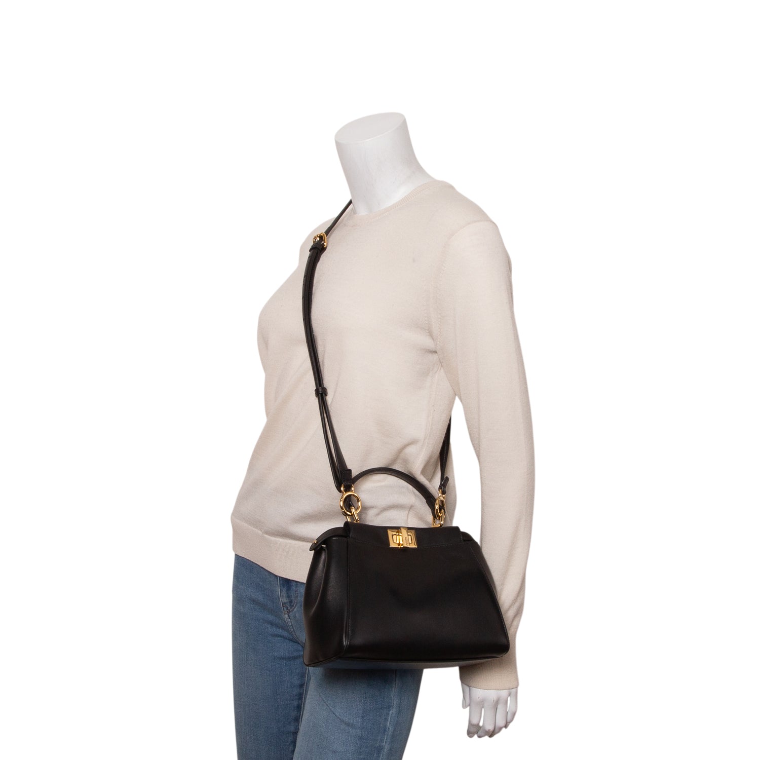 Fendi 2022 Black Lambskin Mini Peekaboo Bag w/ Box, Receipt & Strap
