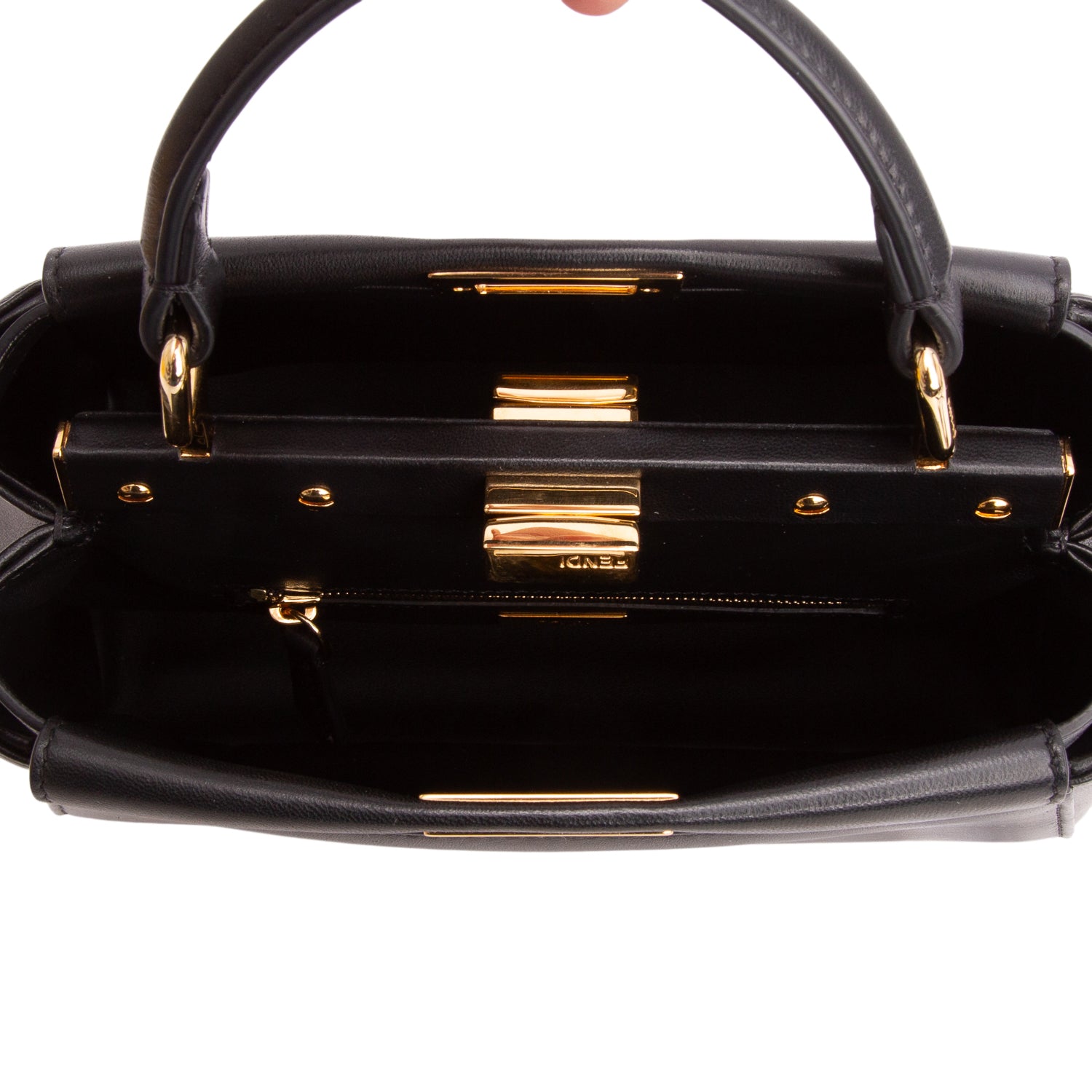 Fendi 2022 Black Lambskin Mini Peekaboo Bag w/ Box, Receipt & Strap