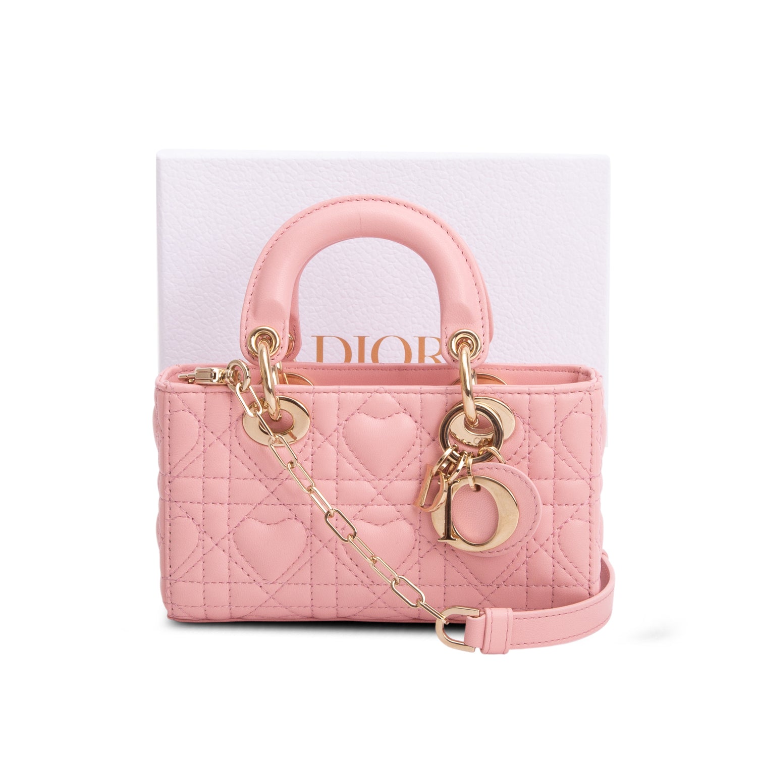 Christian Dior 2023 Pink Lambskin Cannage Amour Micro Lady D-Joy w/ Box & Straps