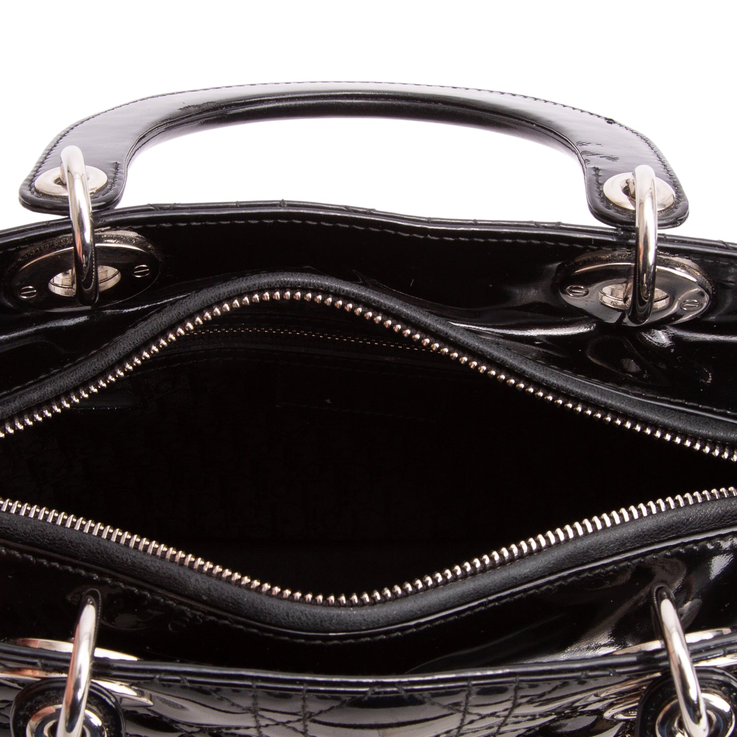 Christian Dior Black Cannage Patent Leather Medium Lady Dior Bag w/ Straps
