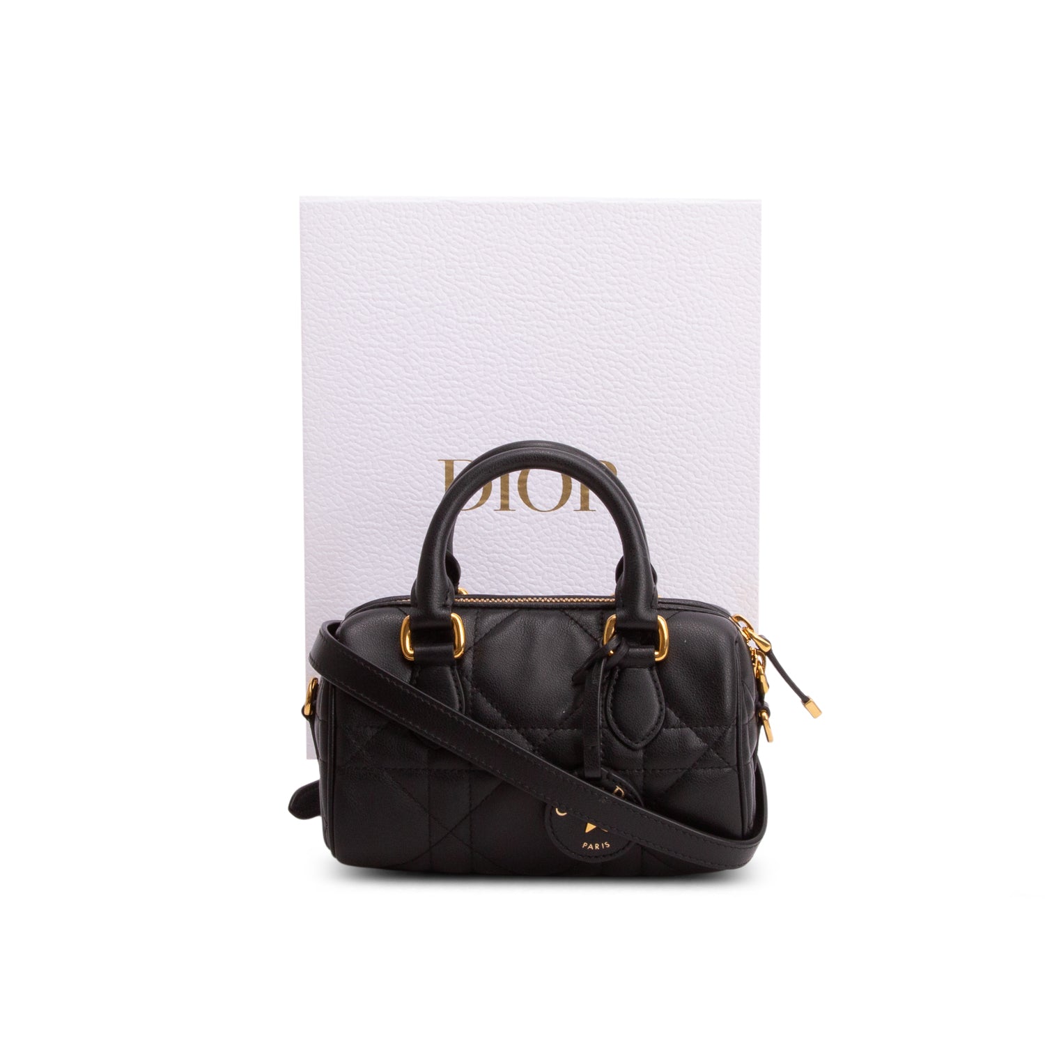 Christian Dior 2024 Black Calfskin Macrocannage Groove 17 Bag w/ Box & Strap