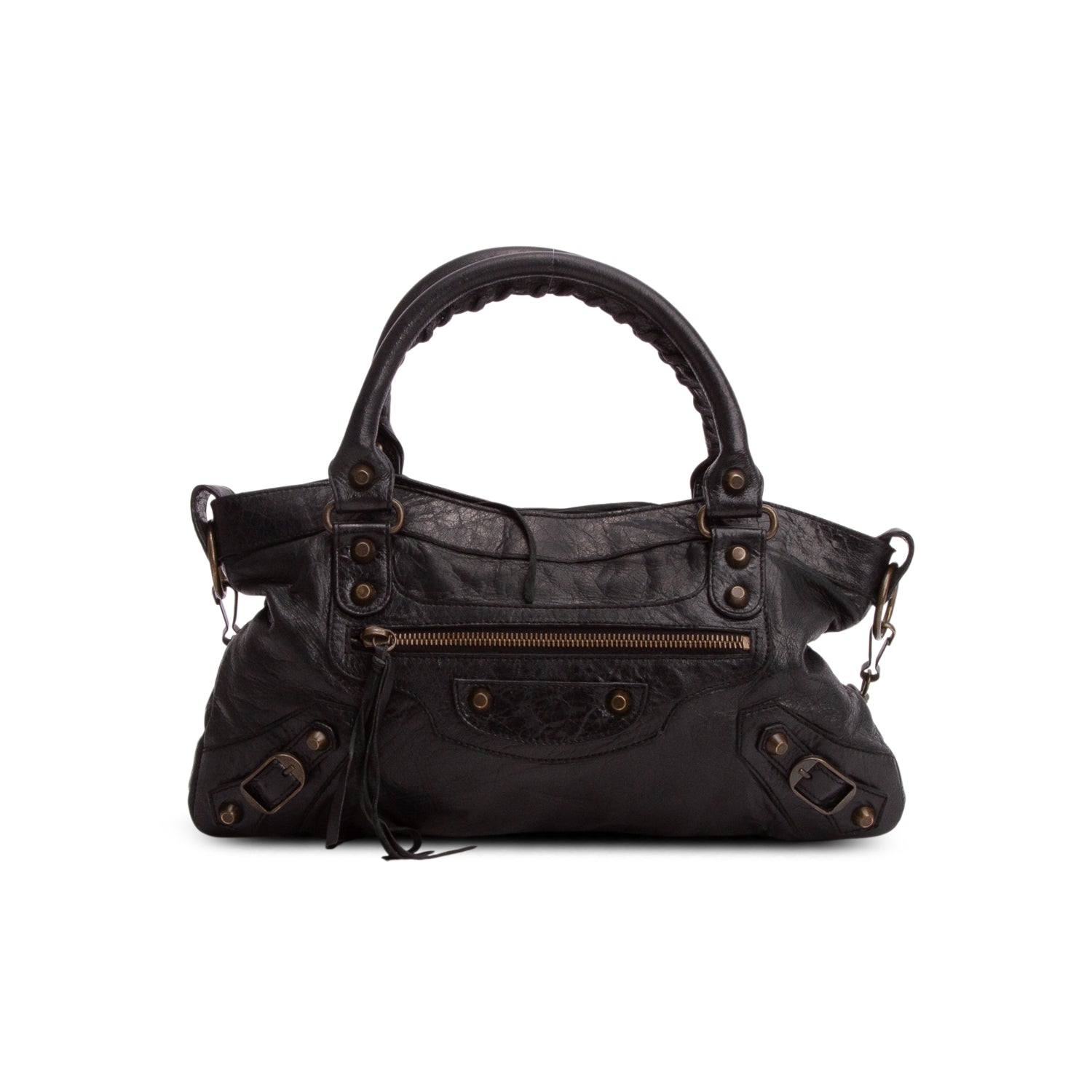 Balenciaga Black Agneau Classic Hardware First Bag w/ Strap