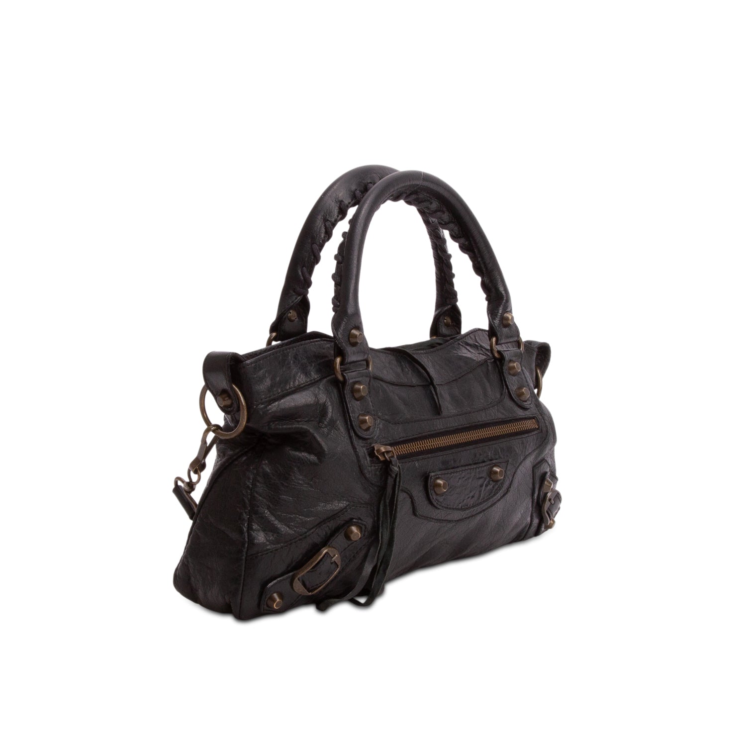 Balenciaga Black Agneau Classic Hardware First Bag w/ Strap