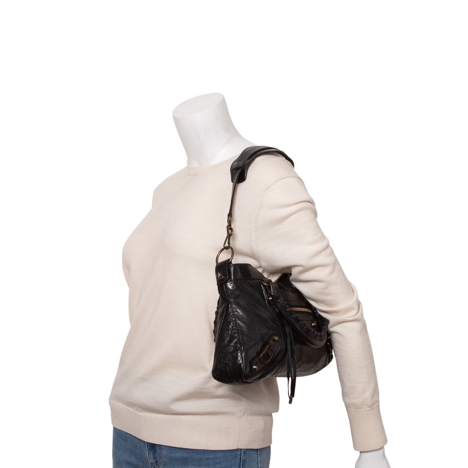 Balenciaga Black Agneau Classic Hardware First Bag w/ Strap
