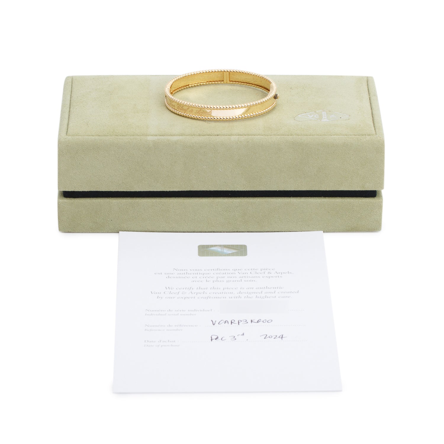 Van Cleef & Arpels 2024 18k Yellow Gold Perlee Signature Bracelet, Extra Small Model w/ Box, Receipt & Certificate