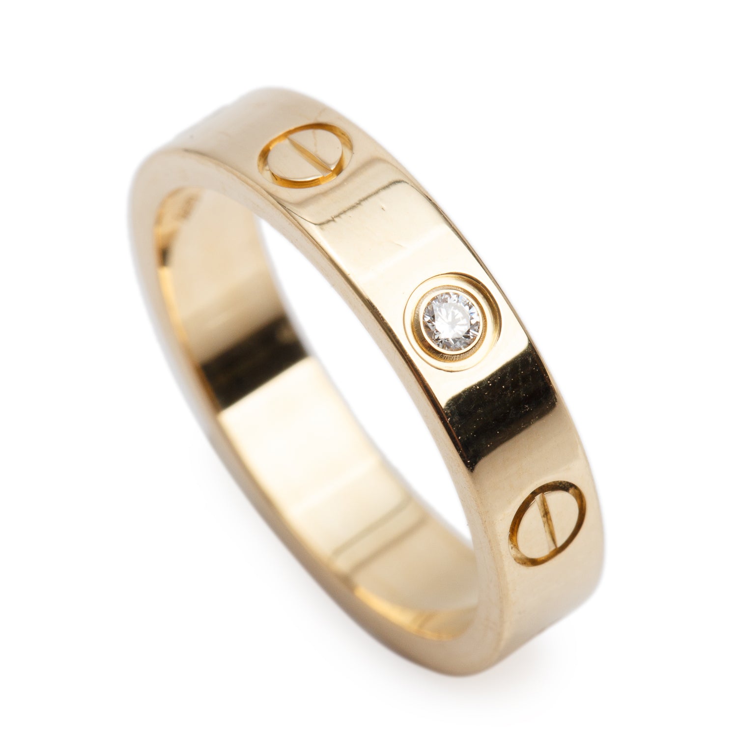 Cartier 18k Yellow Gold 1 Diamond 4 MM Love Wedding Band Ring, Size 50 5.25 w/ Box & Certificate