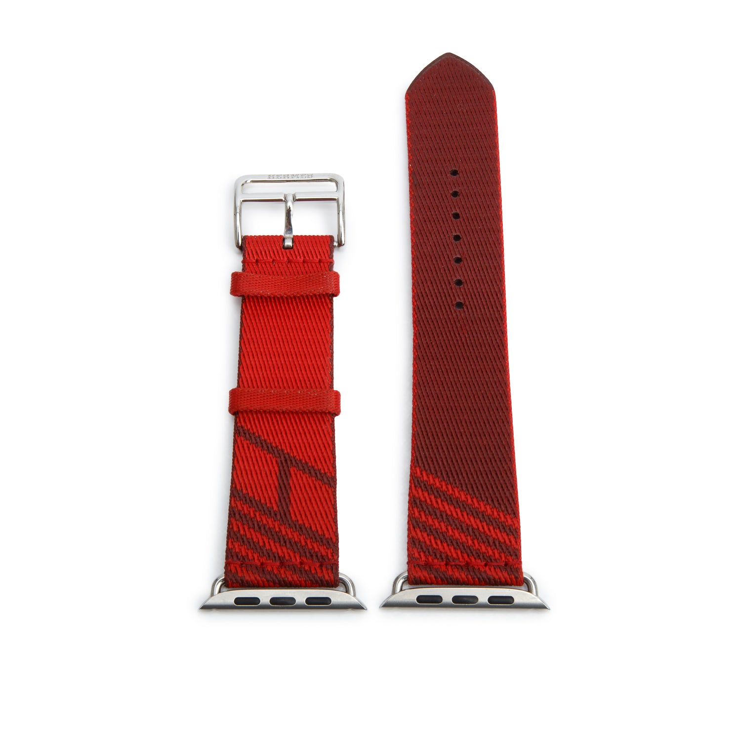Hermes x Apple Rouge Grenat/Vermillon Woven Nylon Jumping Single Tour 42 MM Watch Strap w/ Box