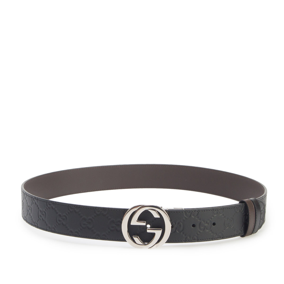 Gucci Brown/Black Signature Leather Interlocking G Reversible Belt, 100 40 w/ Box