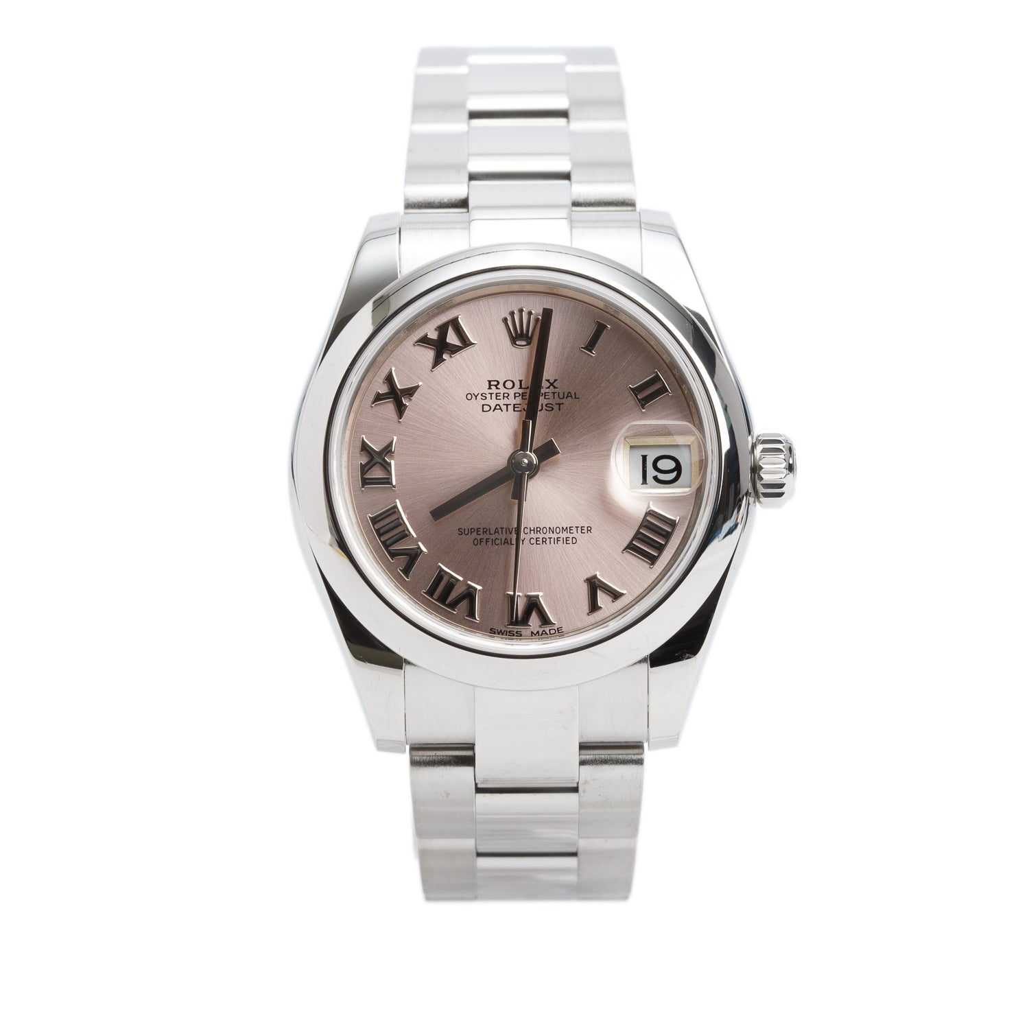 Rolex Stainless Steel Oyster Perpetual Datejust 31 MM Automatic Watch Pink Roman Numeral Dial 178240 w/ Box & Papers