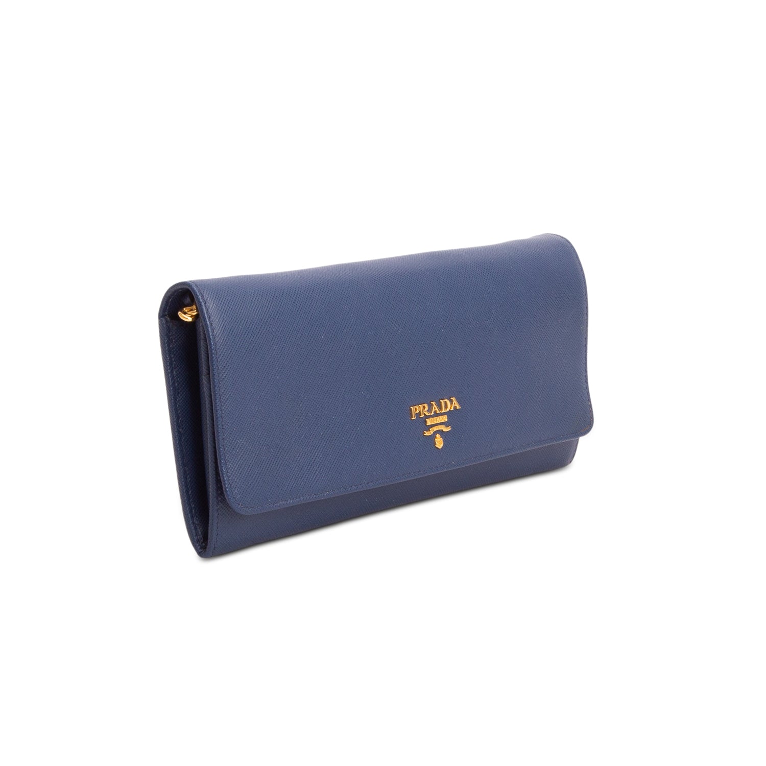 Prada Blue Saffiano Metal Continental Wallet on Chain w/ Authenticity Card