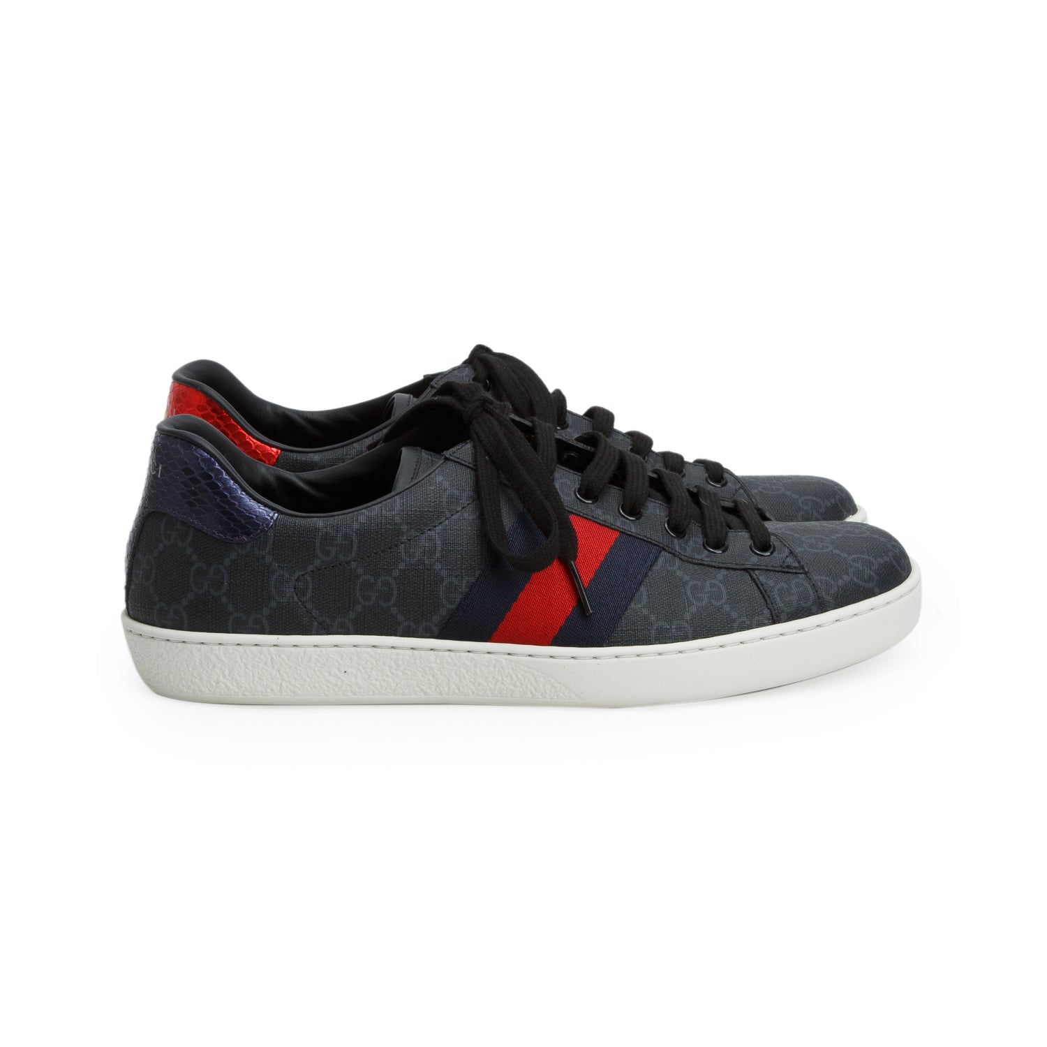 Gucci Grey GG Supreme Red Python Trim Web Ace Sneakers, Men's Size 9.5 w/ Box